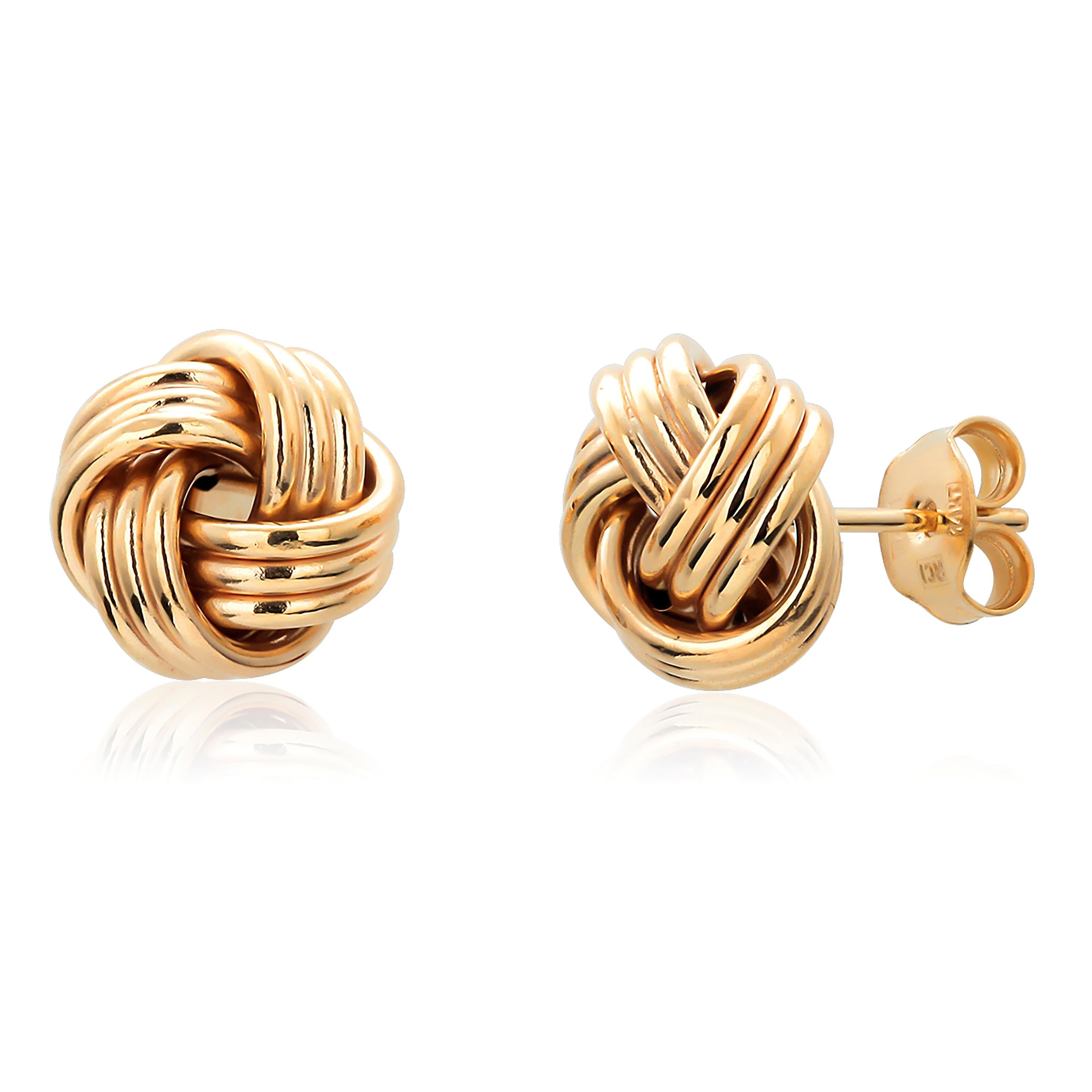 Fourteen Karats Yellow Gold Love Knot Multi-Row 0.50 Inch Diameter Stud Earrings For Sale 1