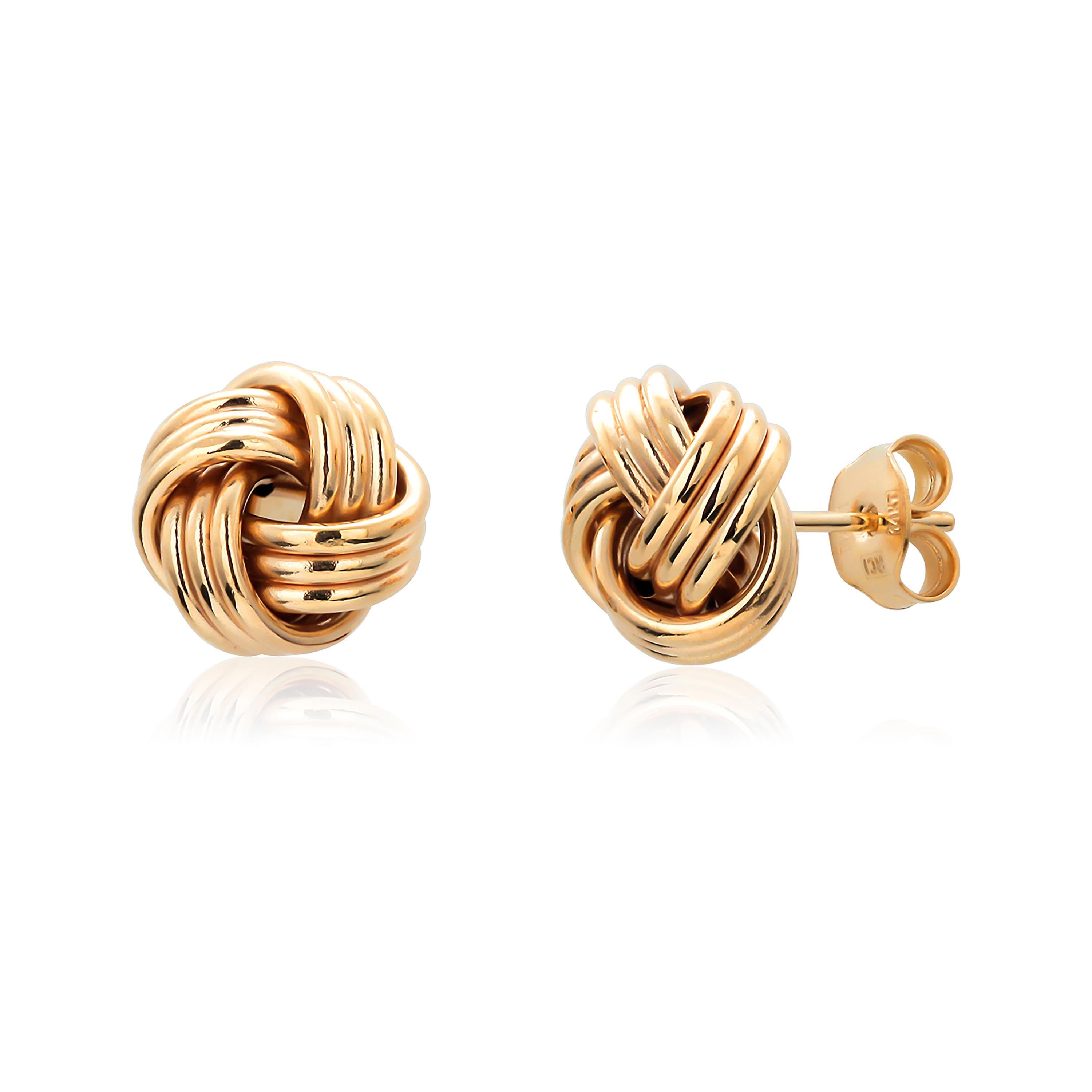 Fourteen Karats Yellow Gold Love Knot Multi-Row 0.50 Inch Diameter Stud Earrings For Sale 3