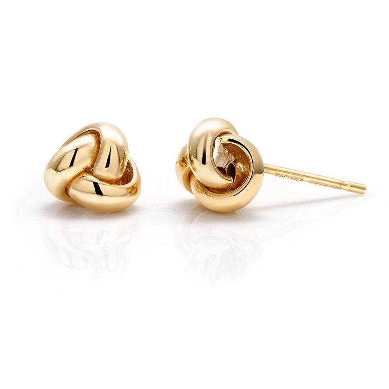 Fourteen Karats Yellow Gold Love Knot Stud Earrings Measuring For Sale 1