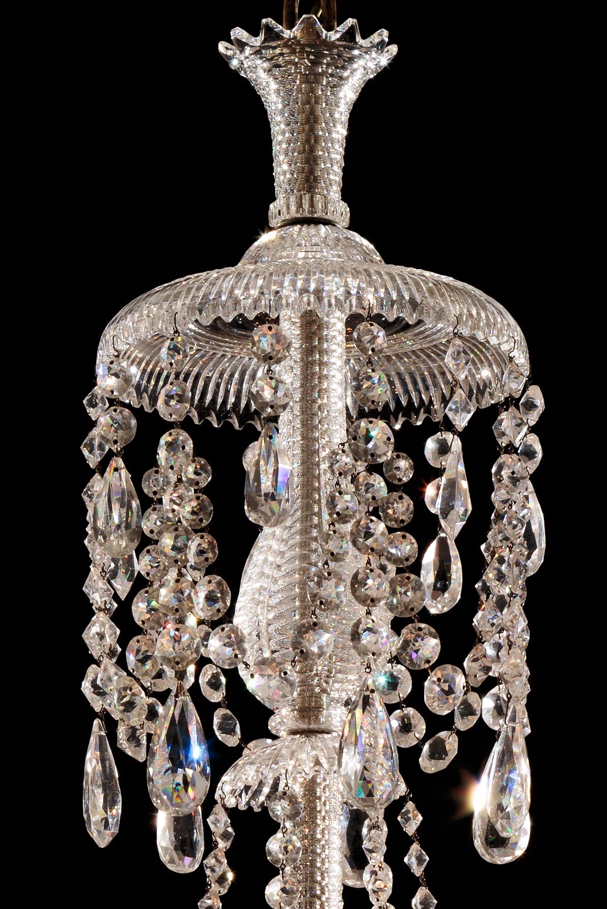 Adam Style 19th Century Crystal Fourteen-Light Chandelier by Perry, of Wonderful Color For Sale