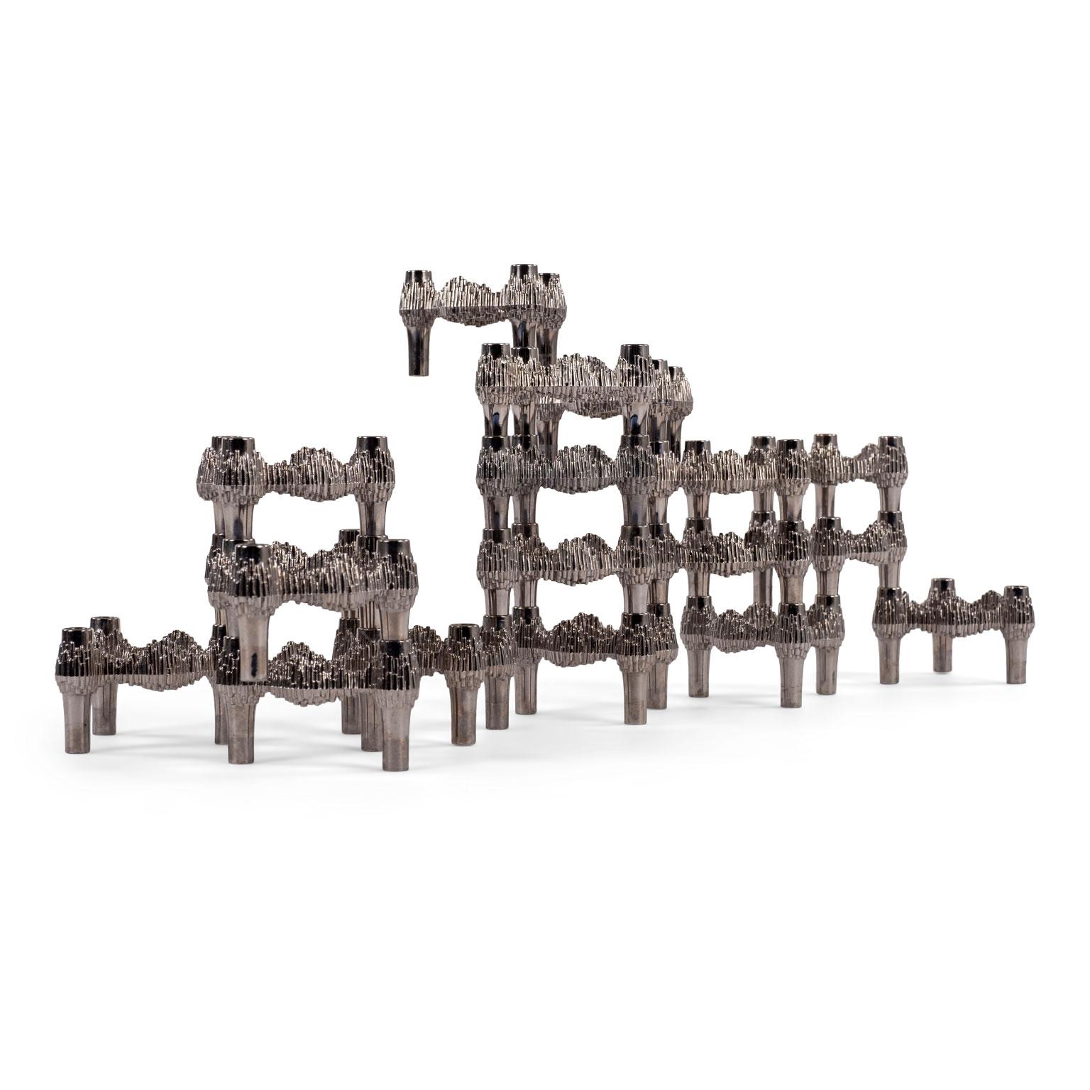 Fourteen Original Nickel-Plated Variomaster Candleholders In Good Condition In Houston, TX