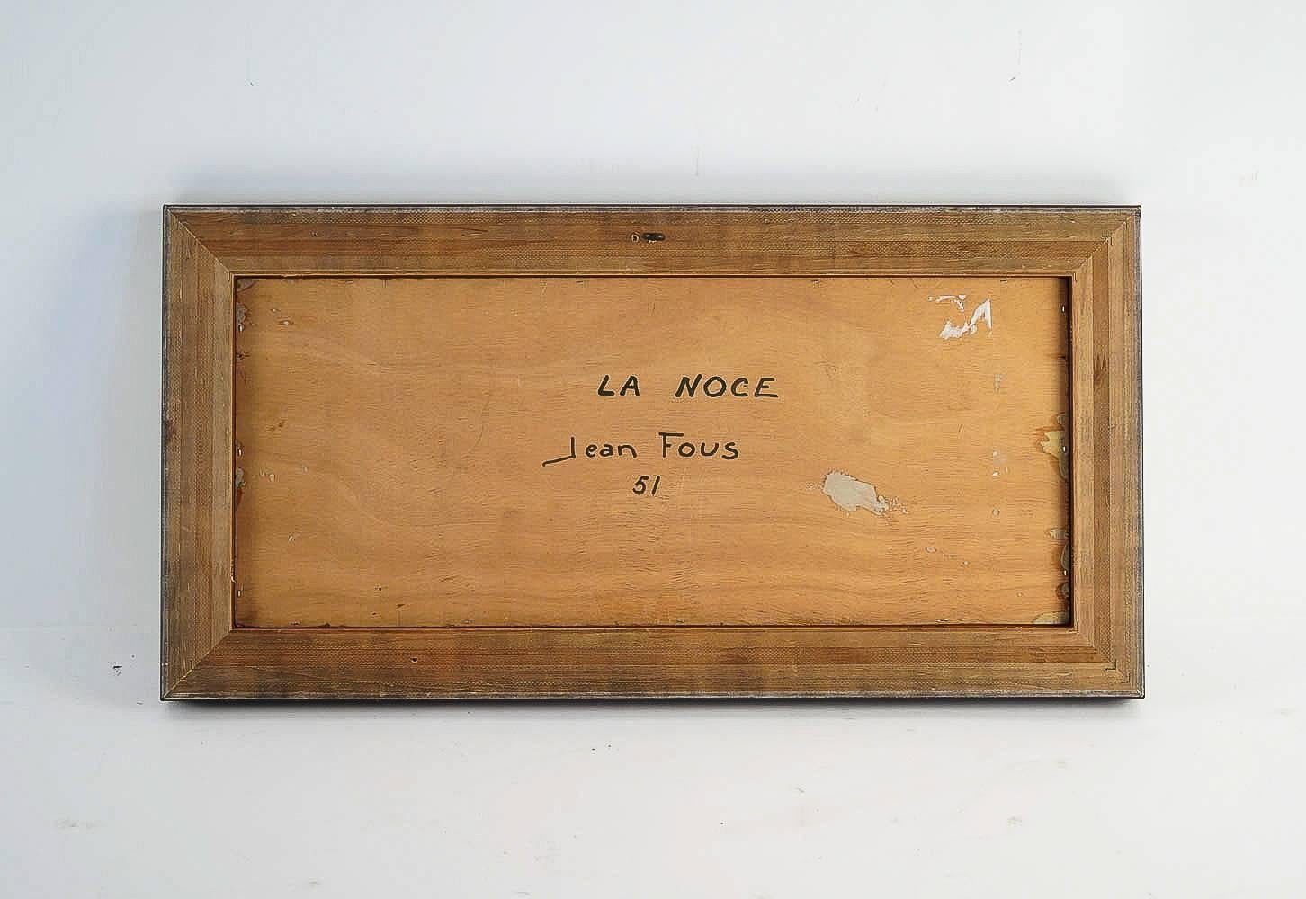 Fous Jean, French Naïve School Oil on Panel La Noce, circa 1951 For Sale 4