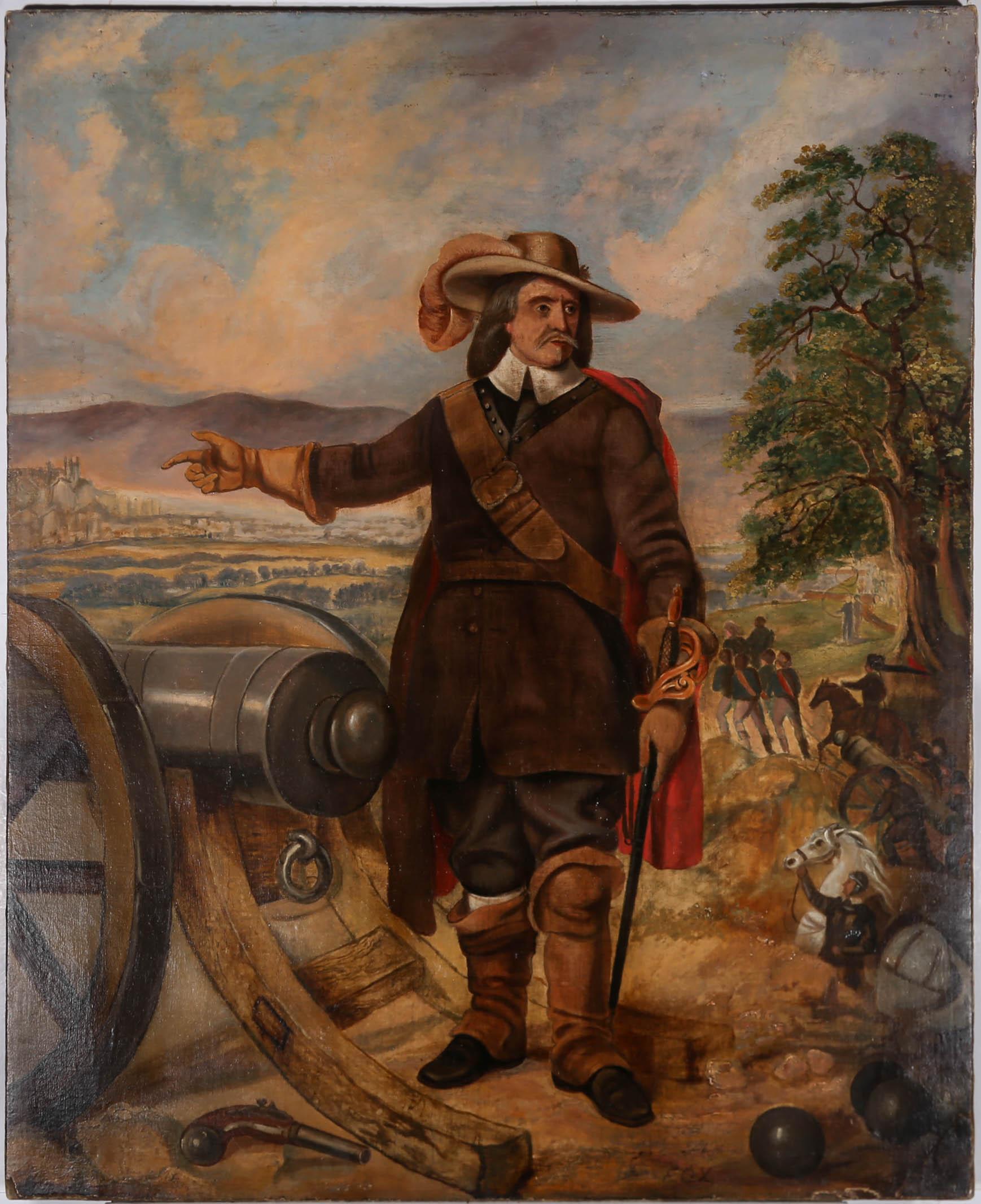 Fine Large 19th Century Oil - Manning the Military Cannons - Painting by Fox