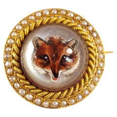 Fox Crystal Essex Brooch in 18 Karat Yellow Gold