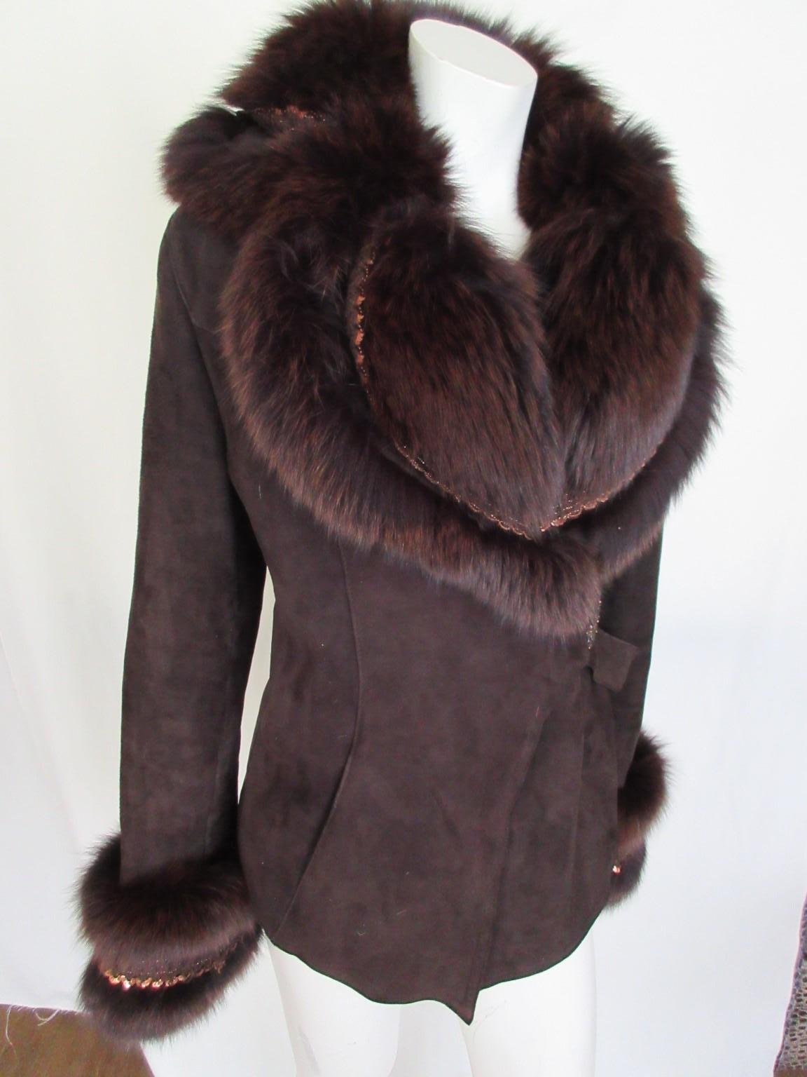 Fox Fur Shearling Leather Jacket For Sale 5