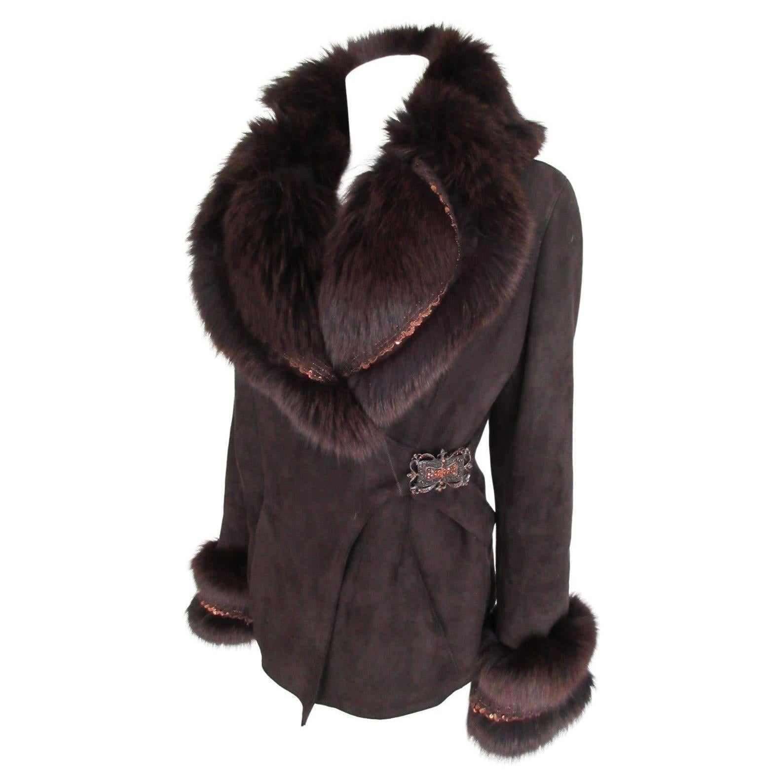 Fox Fur Shearling Leather Jacket For Sale