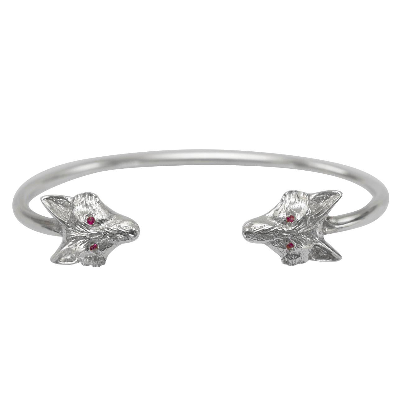 Fox Head Bangle in Sterling Silver with Ruby Eyes im Angebot