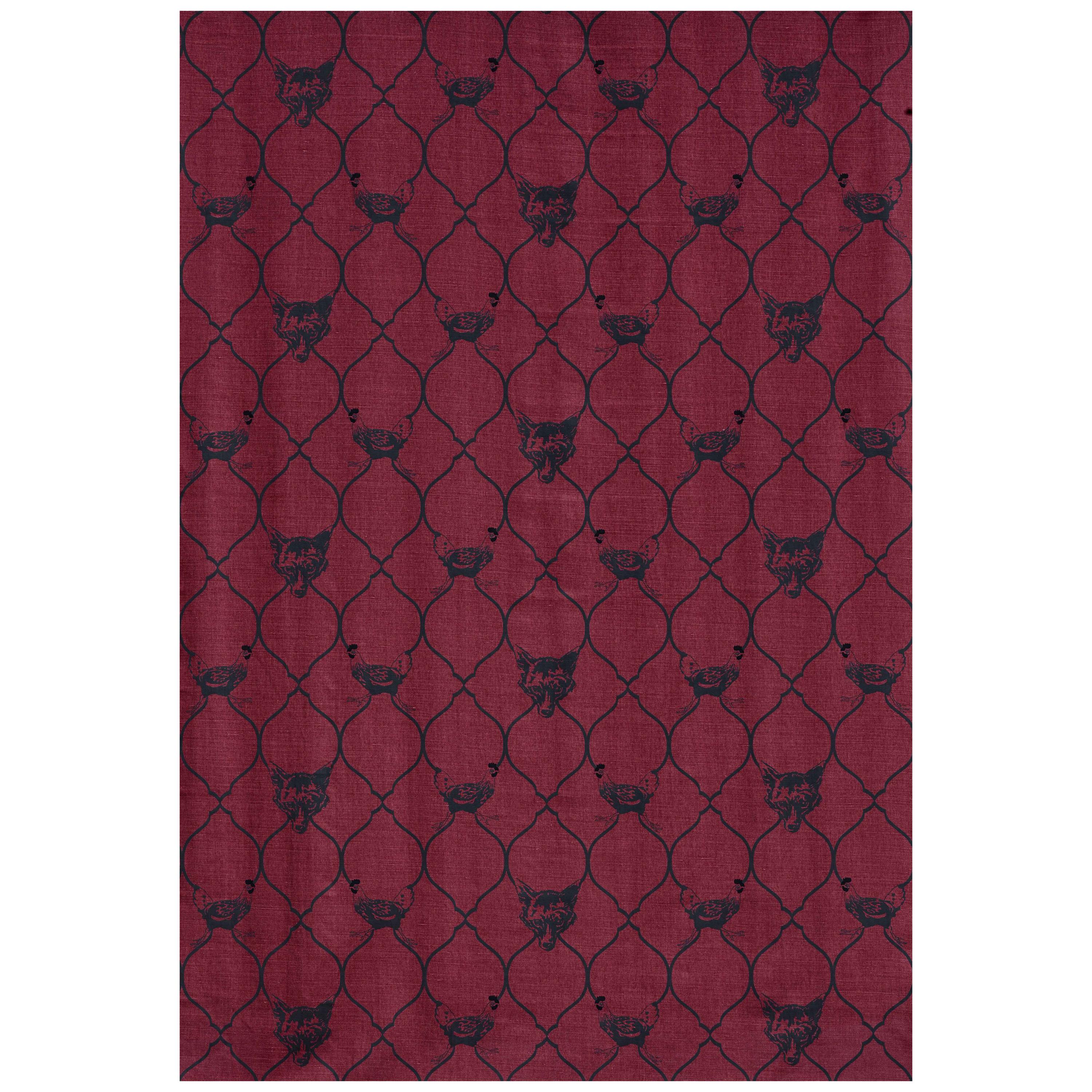 'Fox & Hen' Contemporary, Traditional Fabric in Brick For Sale