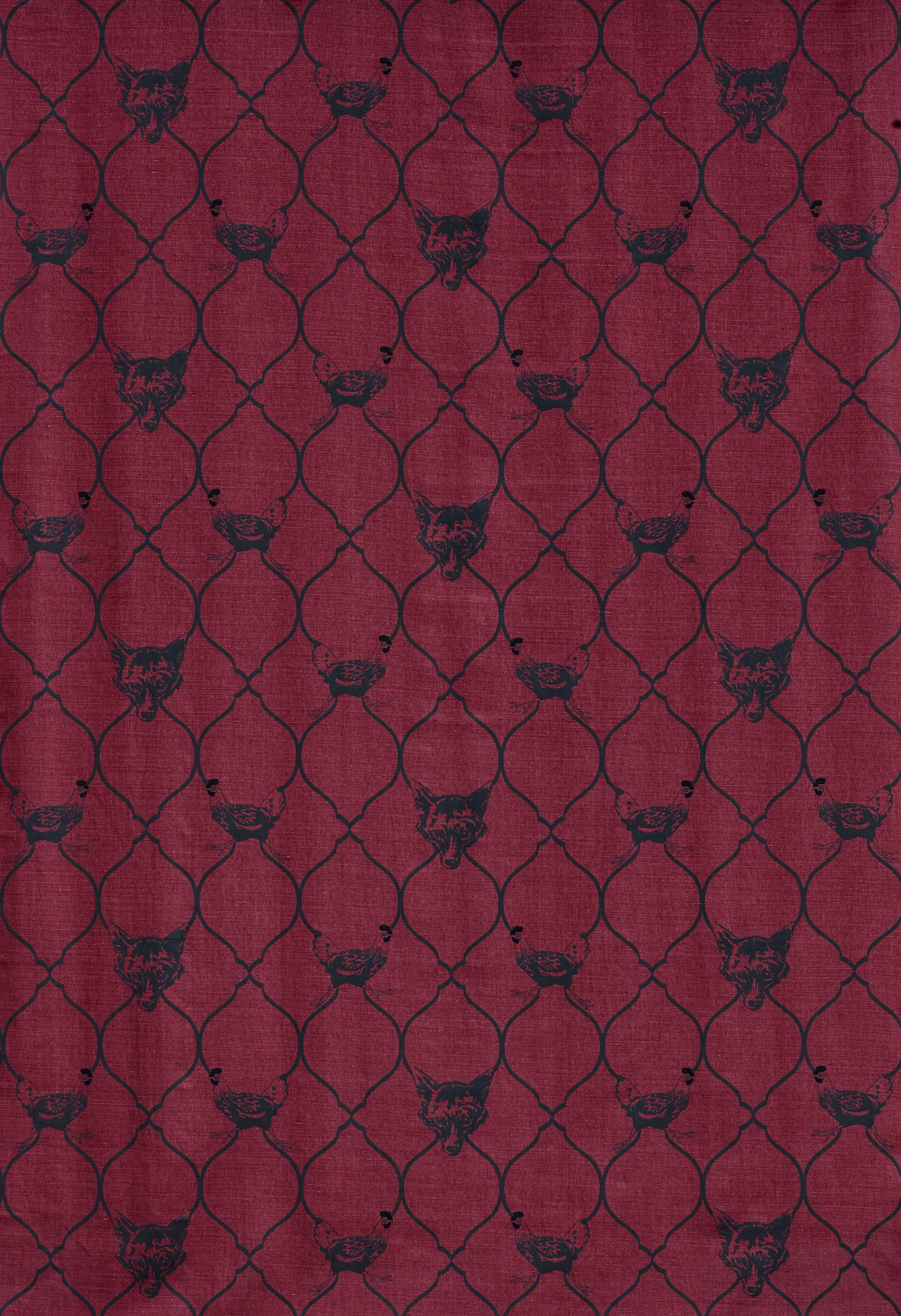 'Fox & Hen' Contemporary, Traditional Fabric in Charcoal/Pink on Natural In New Condition For Sale In Pewsey, Wiltshire