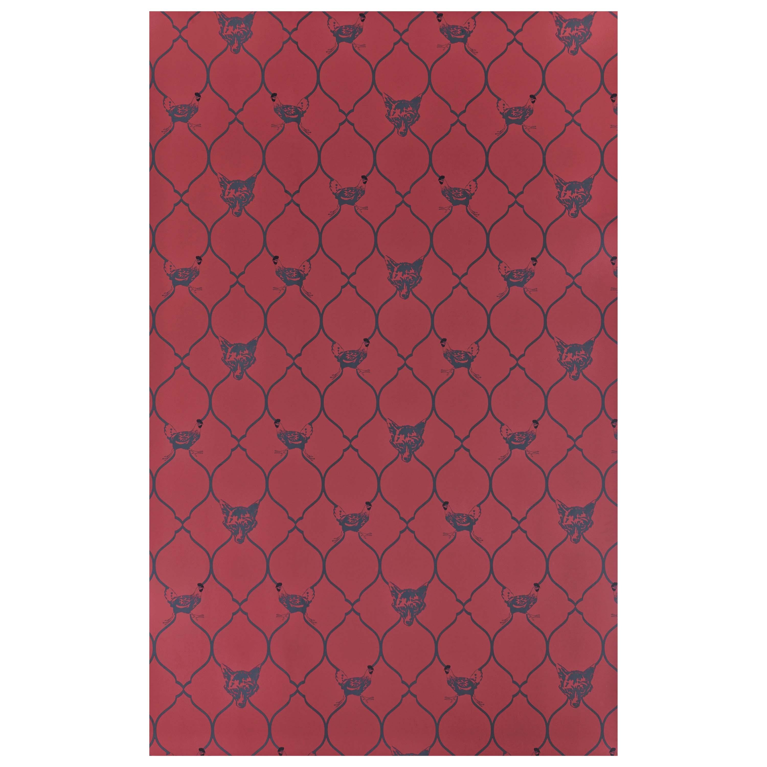'Fox & Hen' Contemporary, Traditional Wallpaper in Brick For Sale