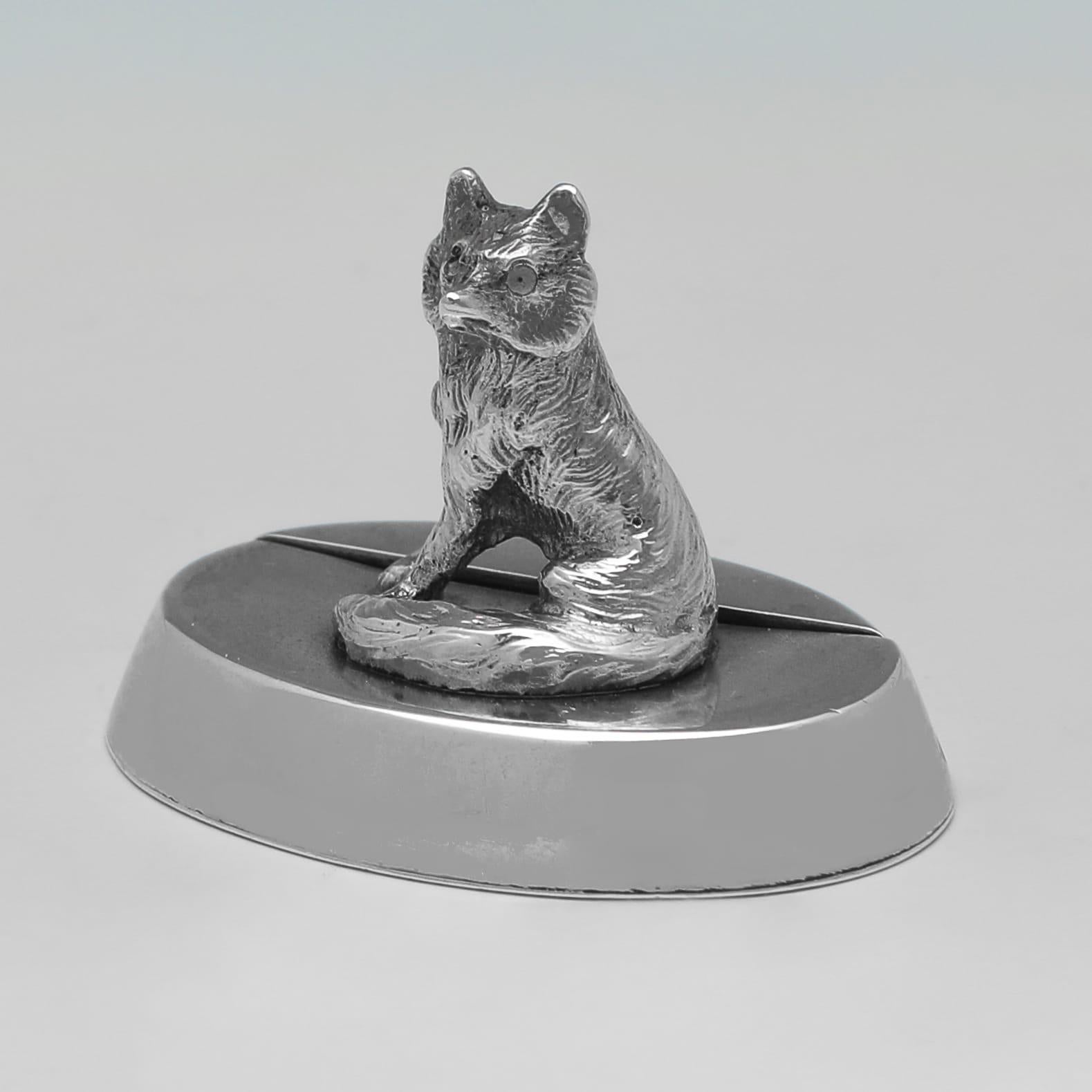Inglese Fox & Hound - portamenù edoardiano in argento sterling realizzato a Londra nel 1909 in vendita