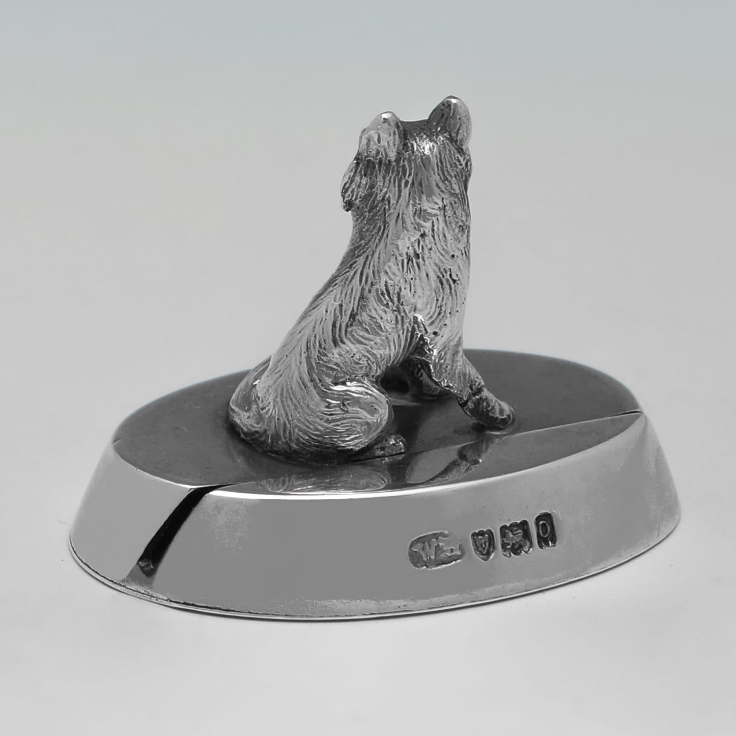 Fox & Hound - portamenù edoardiano in argento sterling realizzato a Londra nel 1909 In condizioni buone in vendita a London, London