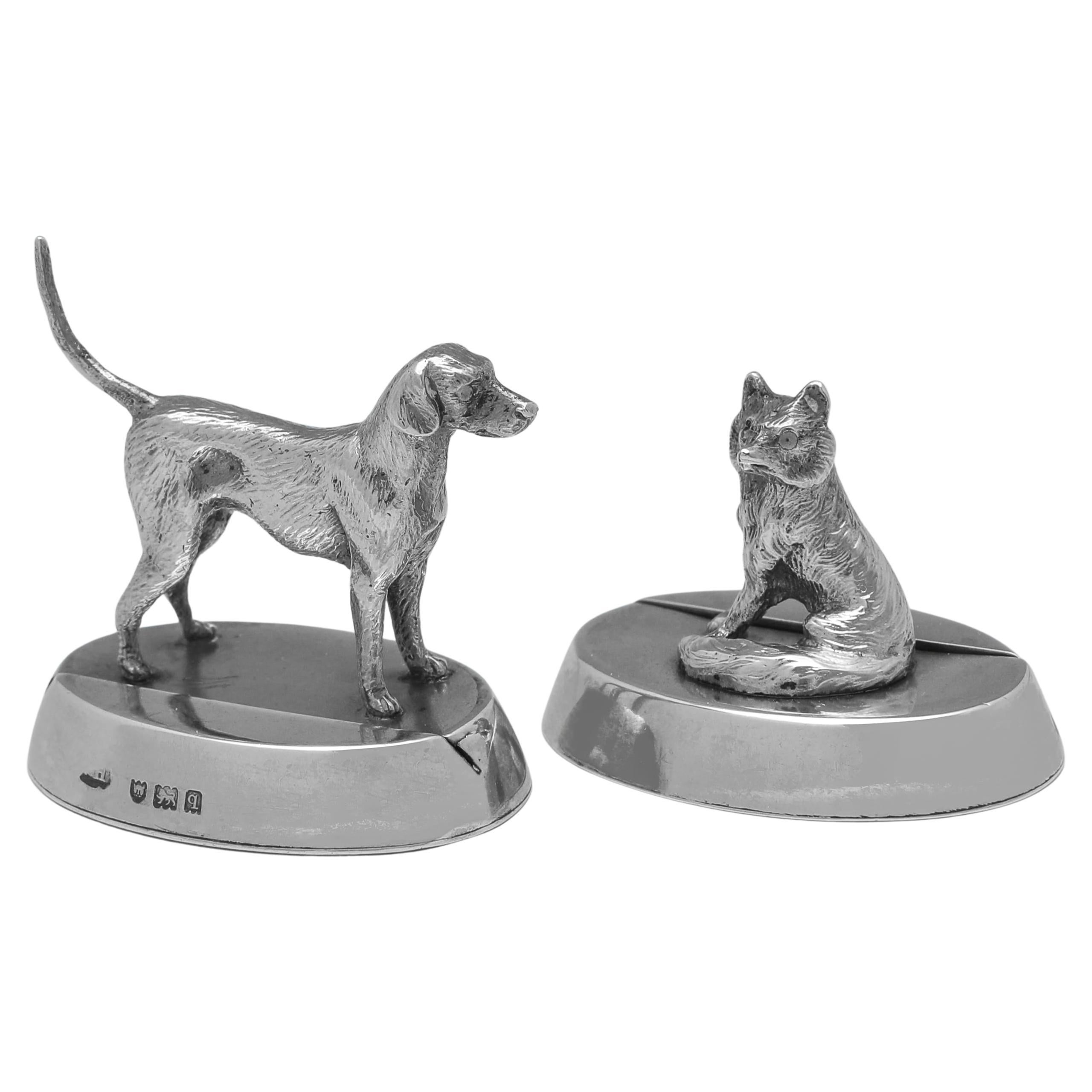 Fox & Hound - novedosos portamenús eduardianos de plata de ley fabricados en Londres en 1909
