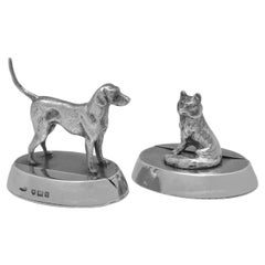 Fox & Hound - novedosos portamenús eduardianos de plata de ley fabricados en Londres en 1909