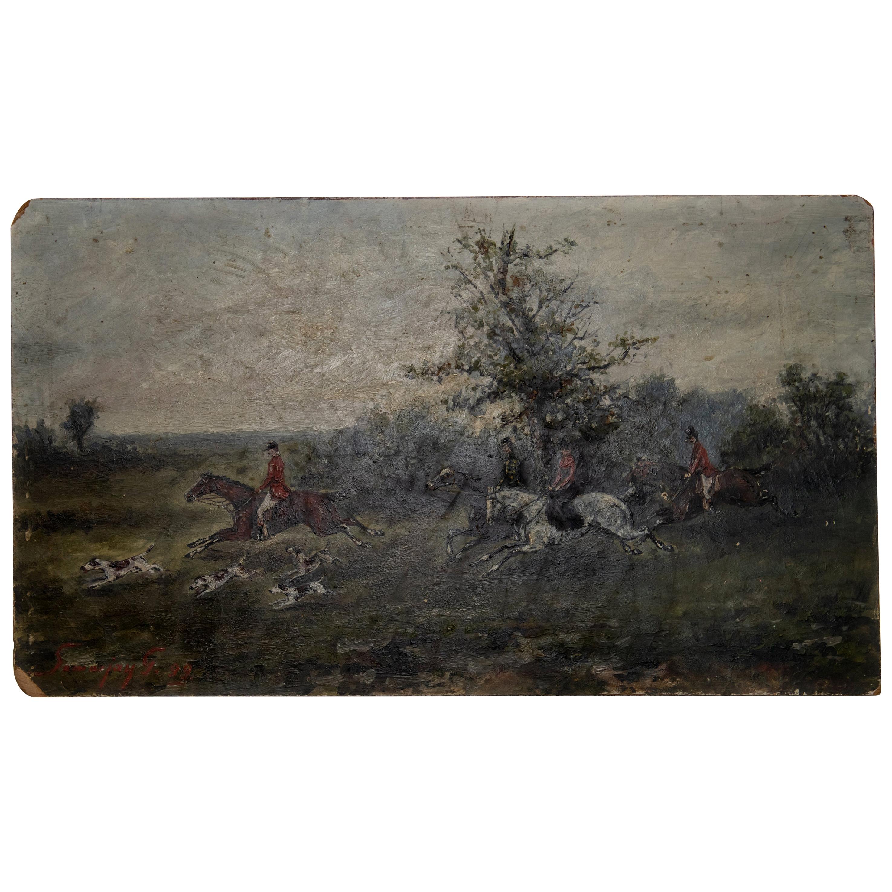 Fox Hunt Scene on Board For Sale