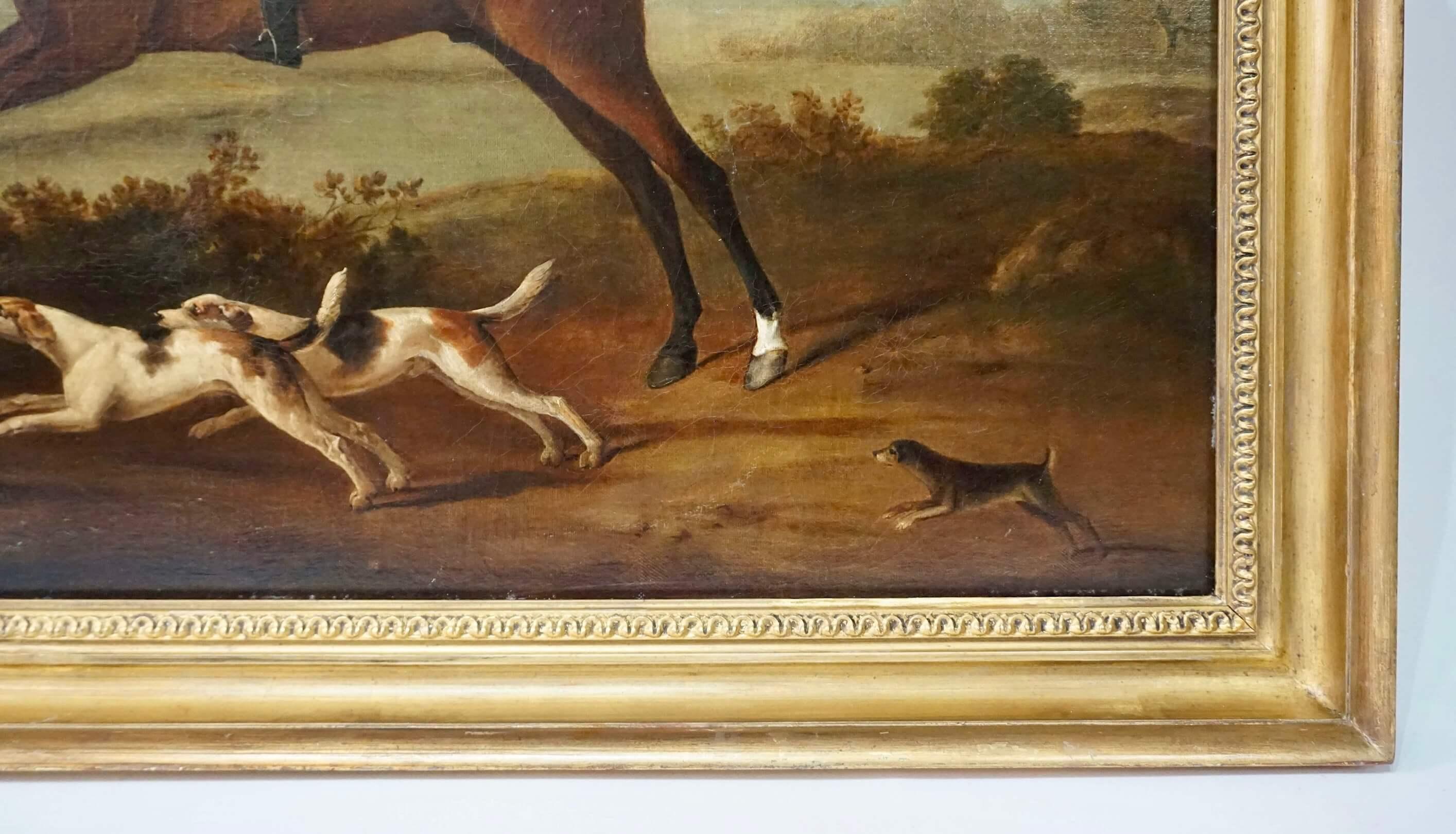 Fox Hunter on Horse with Hounds, Attributed to Gilpin, Oil on Canvas, Circa 1790 For Sale 3