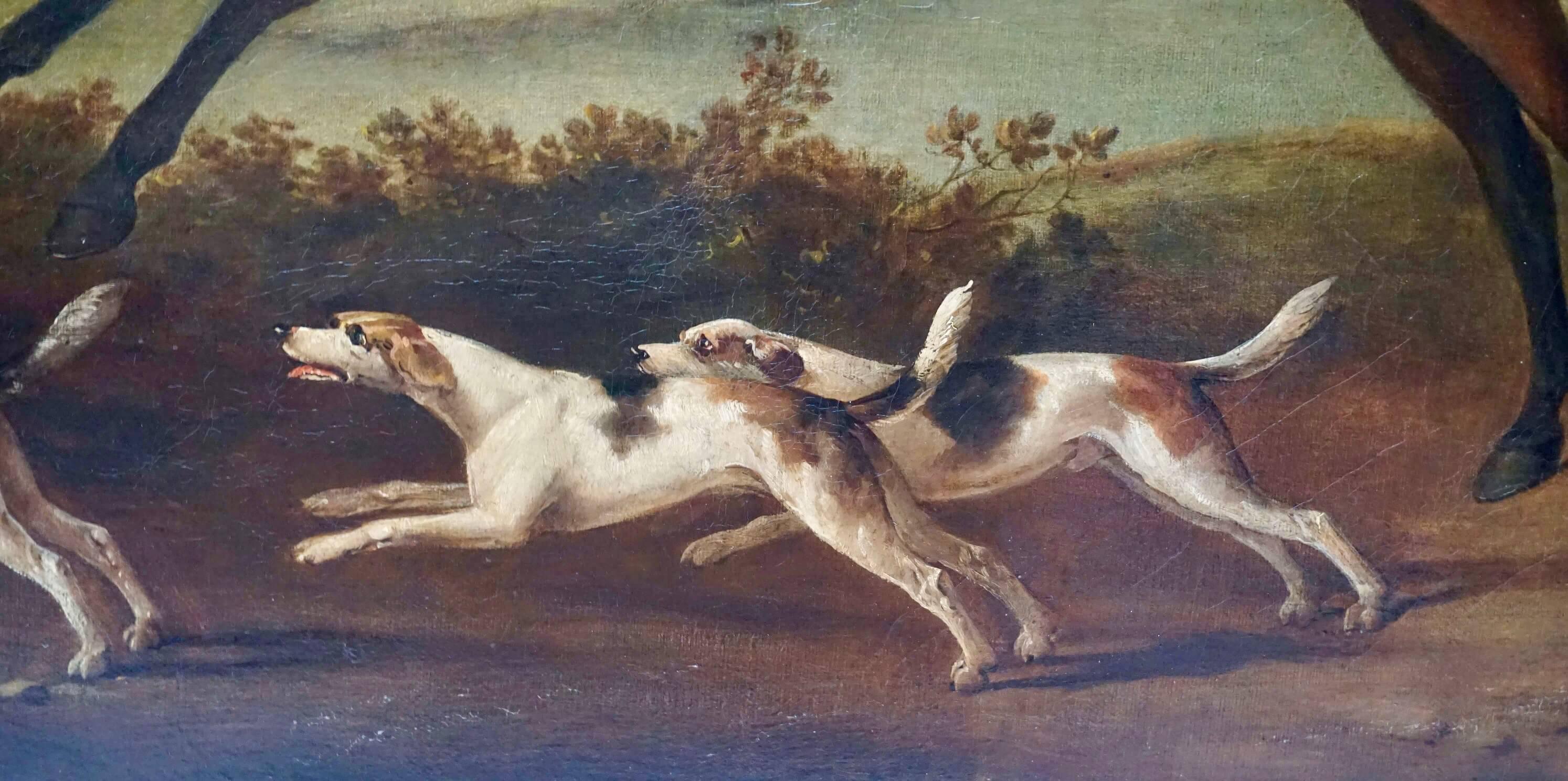 Fox Hunter on Horse with Hounds, Attributed to Gilpin, Oil on Canvas, Circa 1790 For Sale 2