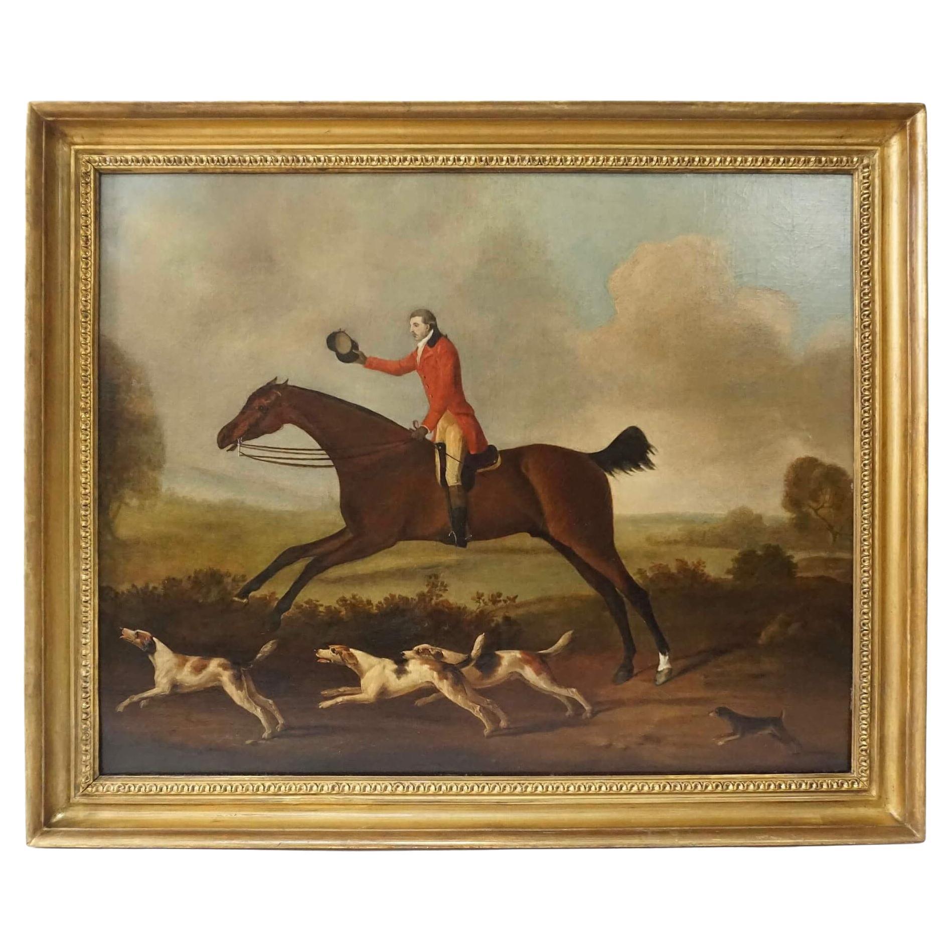 Fox Hunter on Horse with Hounds, Attributed to Gilpin, Oil on Canvas, Circa 1790
