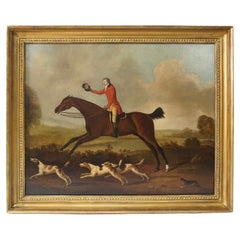 Cazador de zorros a caballo con sabuesos, atribuido a Gilpin, óleo sobre lienzo, circa 1790
