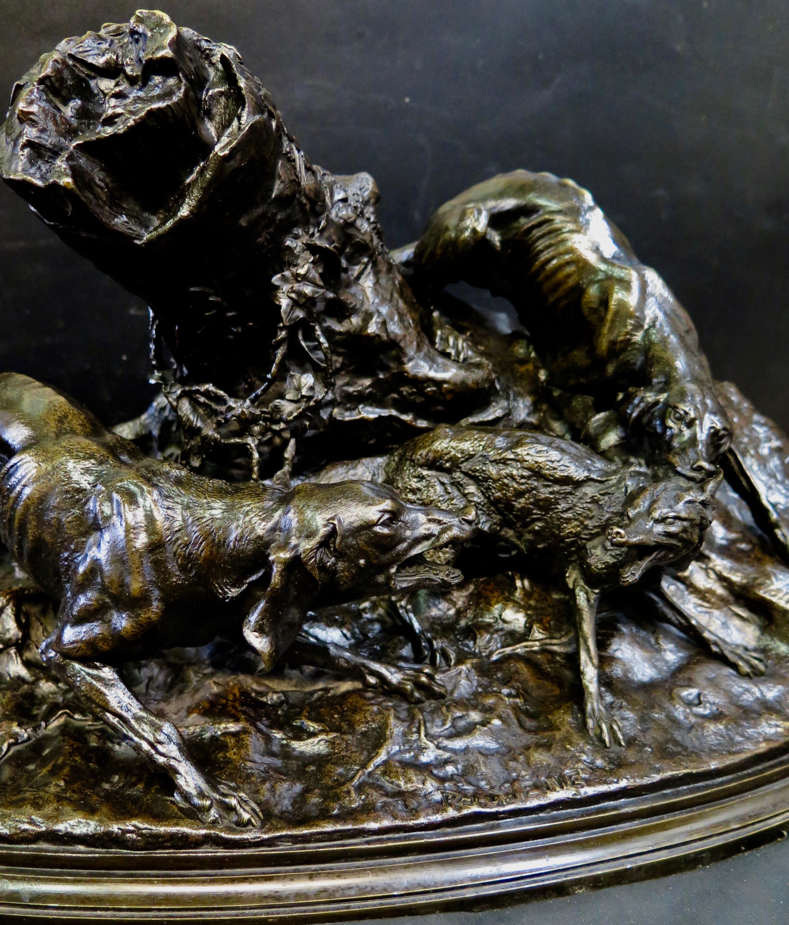 Patinated Fox Hunting, bronze by P J Mene For Sale