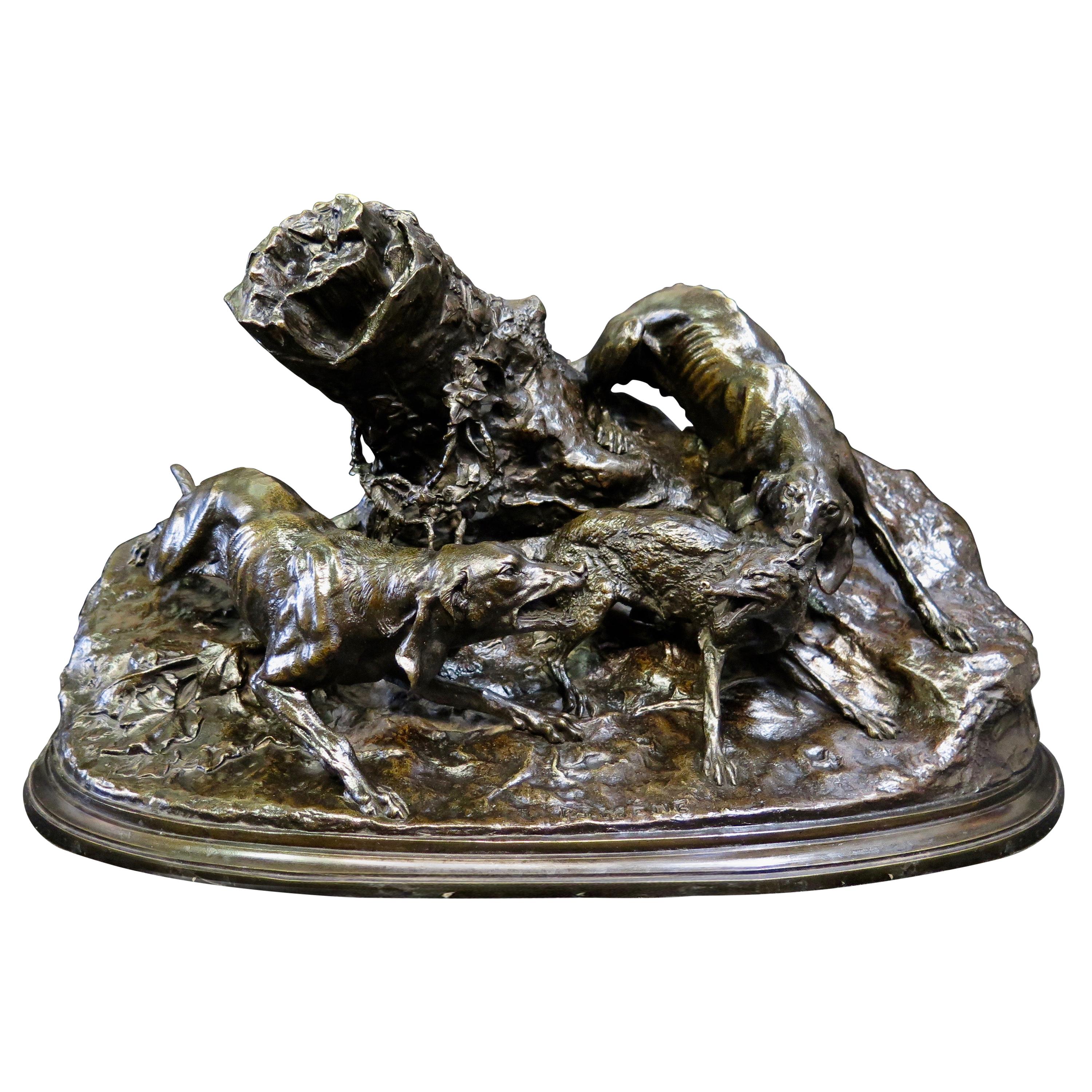 Hunting de renard, bronze de P J Mene