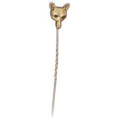 Antique Fox Hunting Equestrian Gold Fox Mask Stick Pin