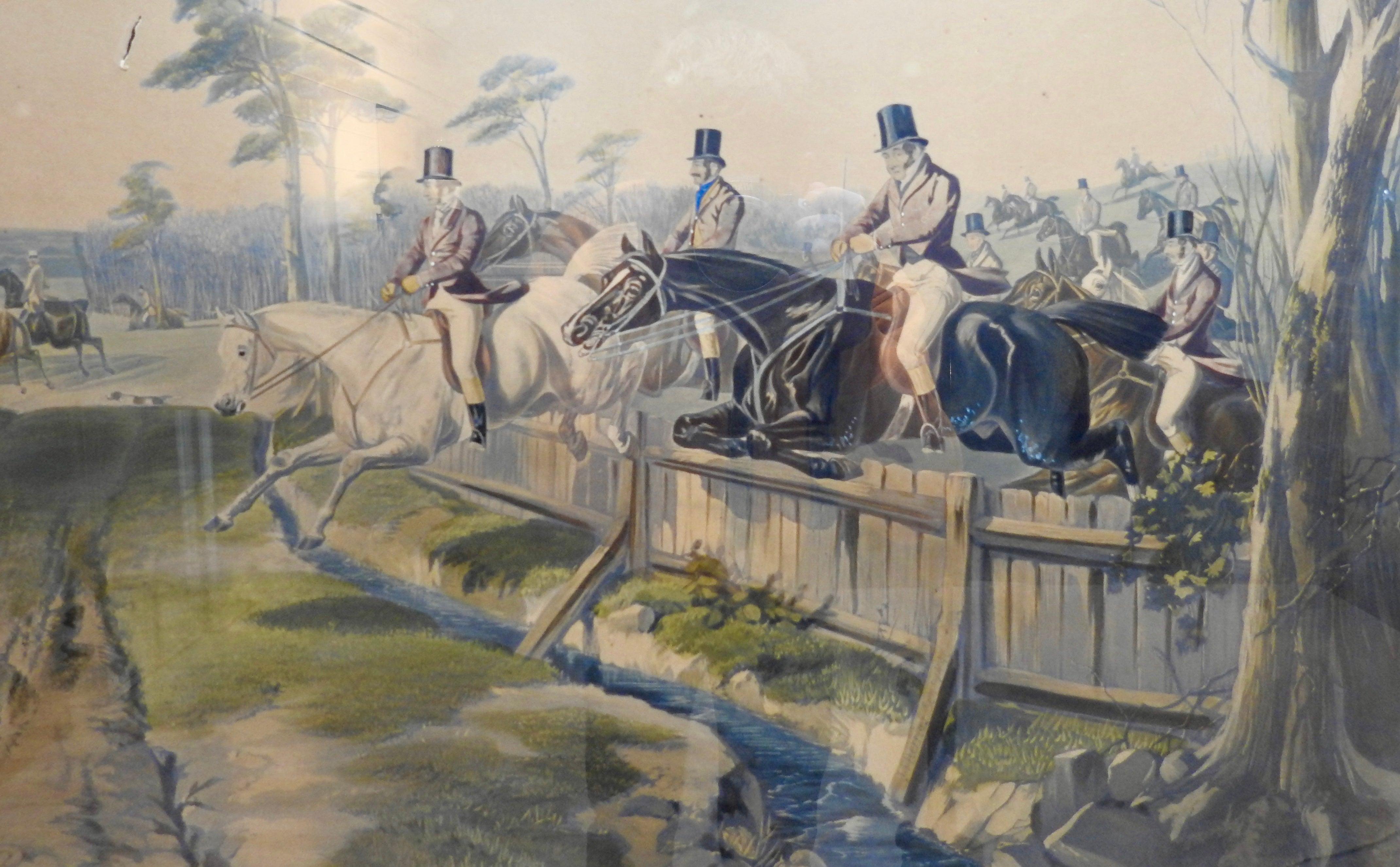 This is a 19th century lithograph of fox hunting 