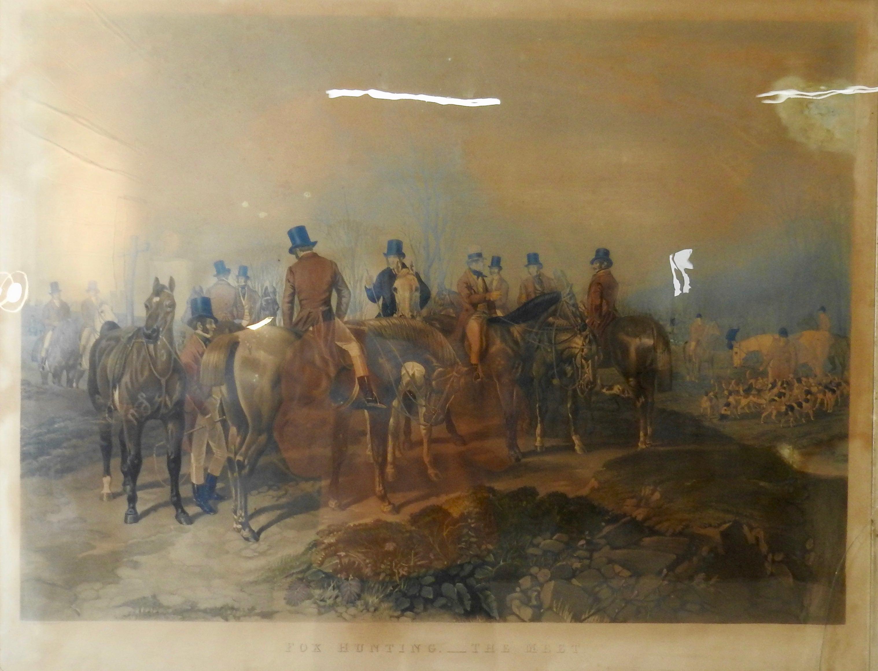 This is a 19th century lithograph of fox hunting 