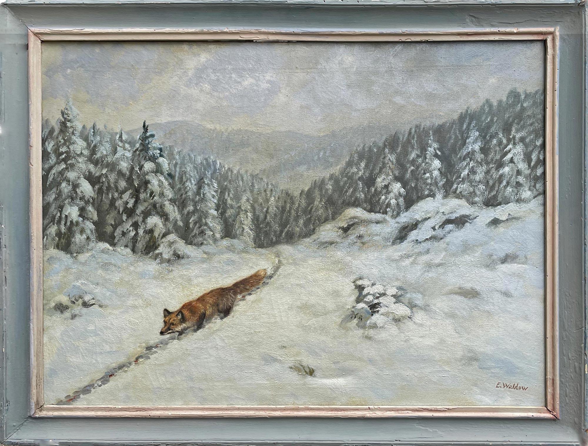 Fox in the Snow Oil on Canvas Painting For Sale 5
