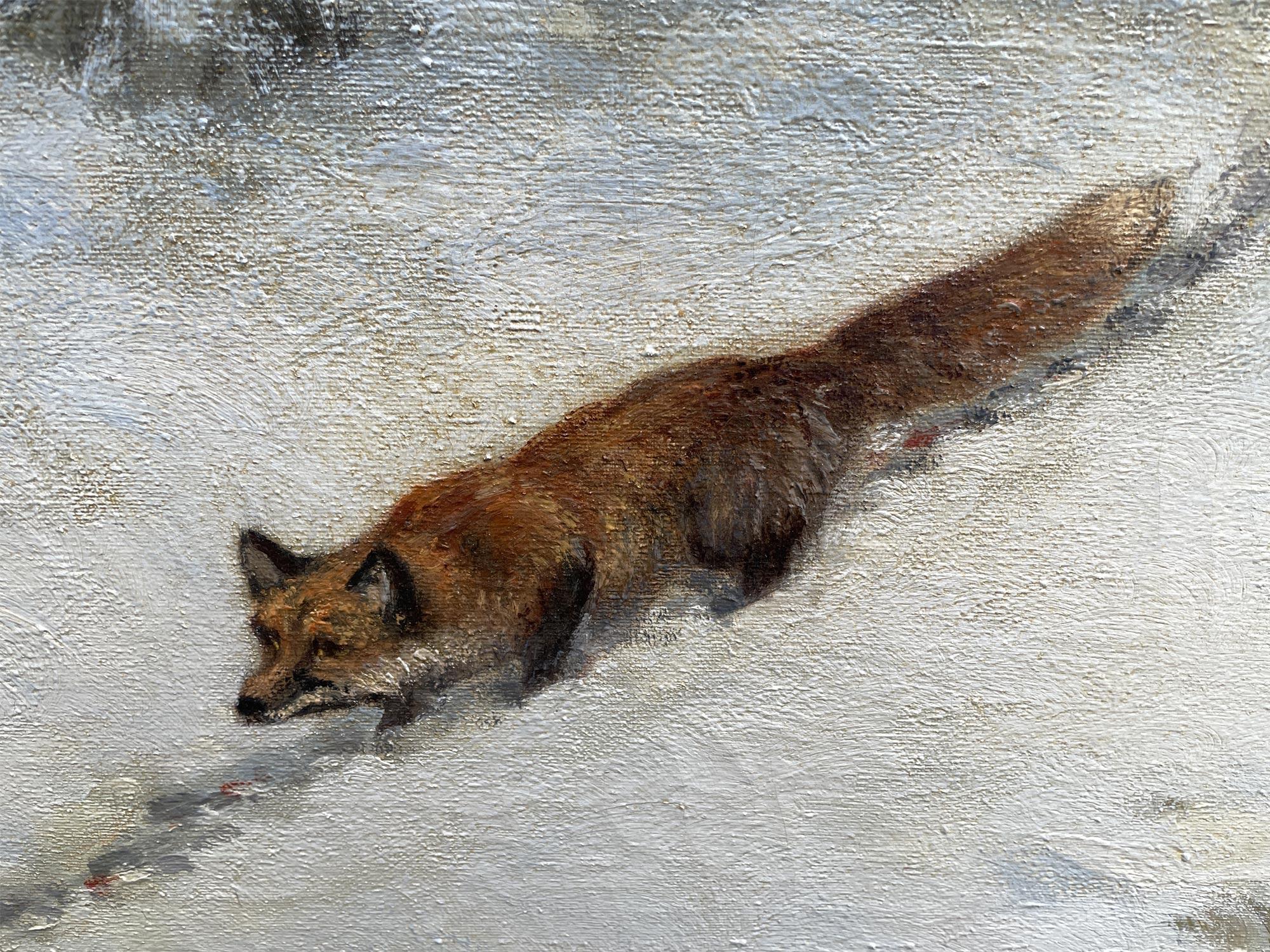 Austrian Fox in the Snow Oil on Canvas Painting For Sale