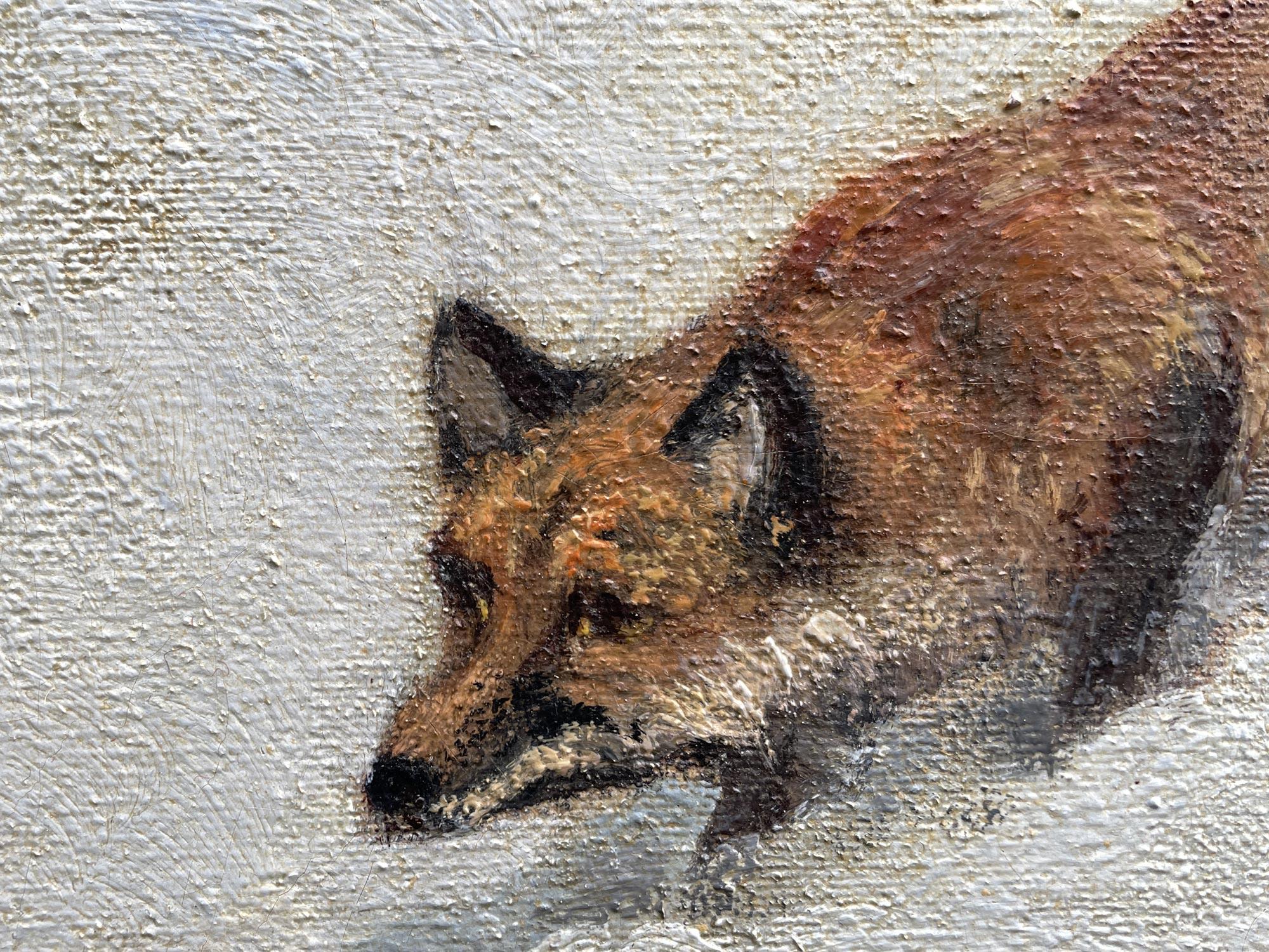 Fox in the Snow Oil on Canvas Painting For Sale 1