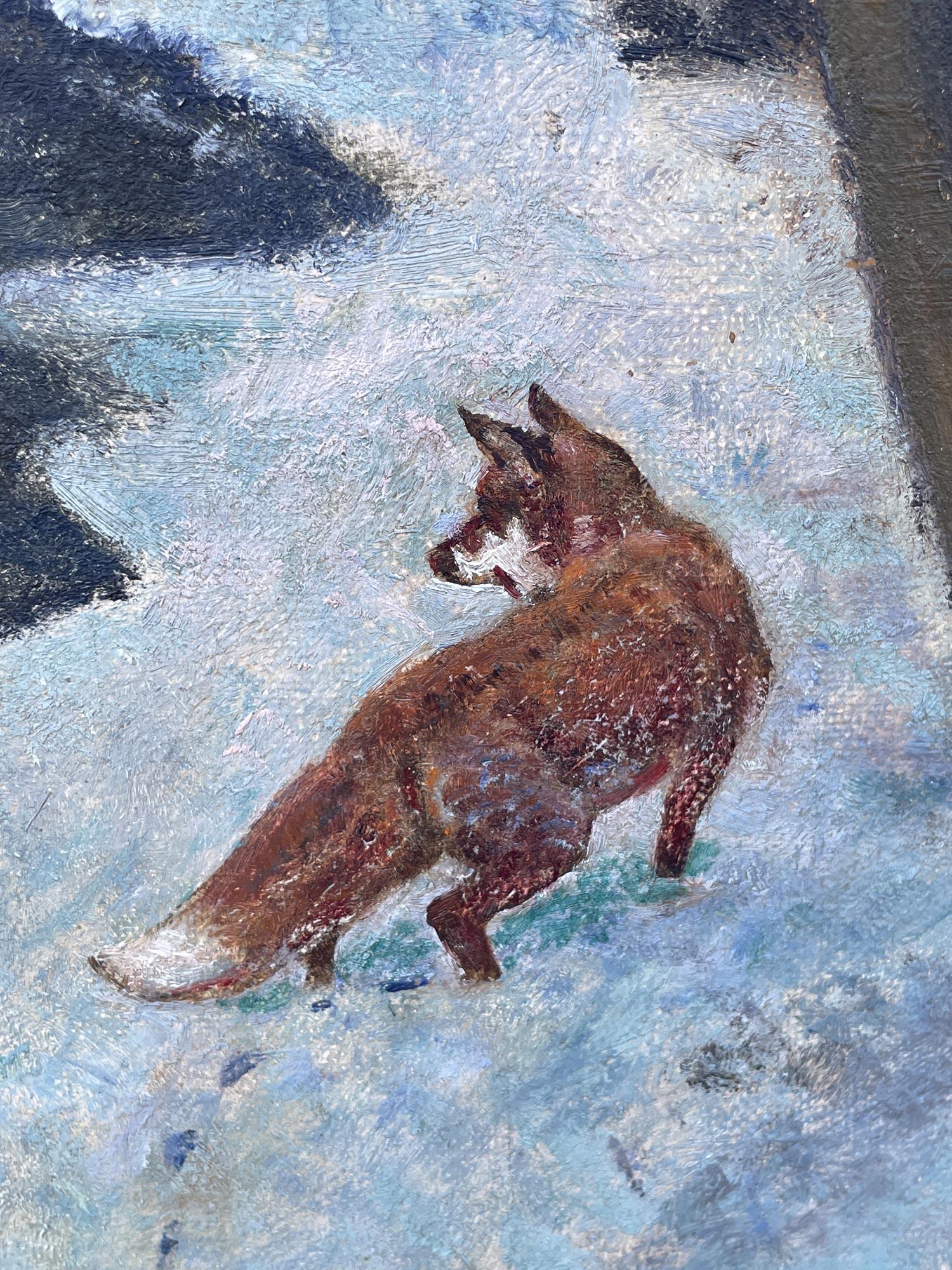 Pintura Zorro en la nieve - óleo sobre lienzo - años 40 mediados del siglo XX en venta