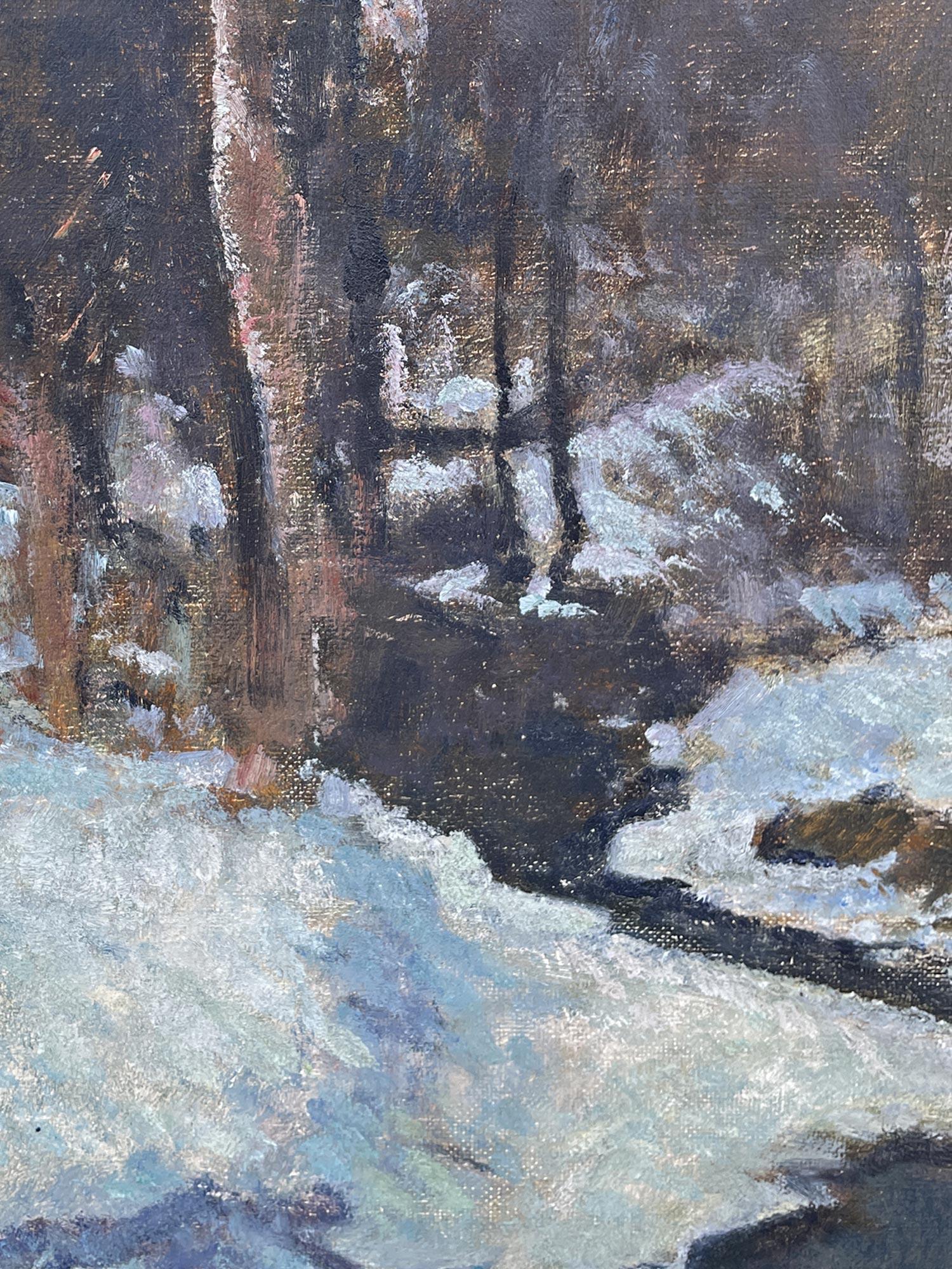 Pintura Zorro en la nieve - óleo sobre lienzo - años 40 en venta 1