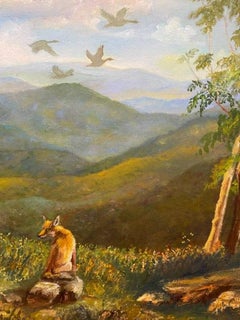 Modern Original Oil on Canvas Painting "Fox on Skyline Drive" by Misia Broadhead