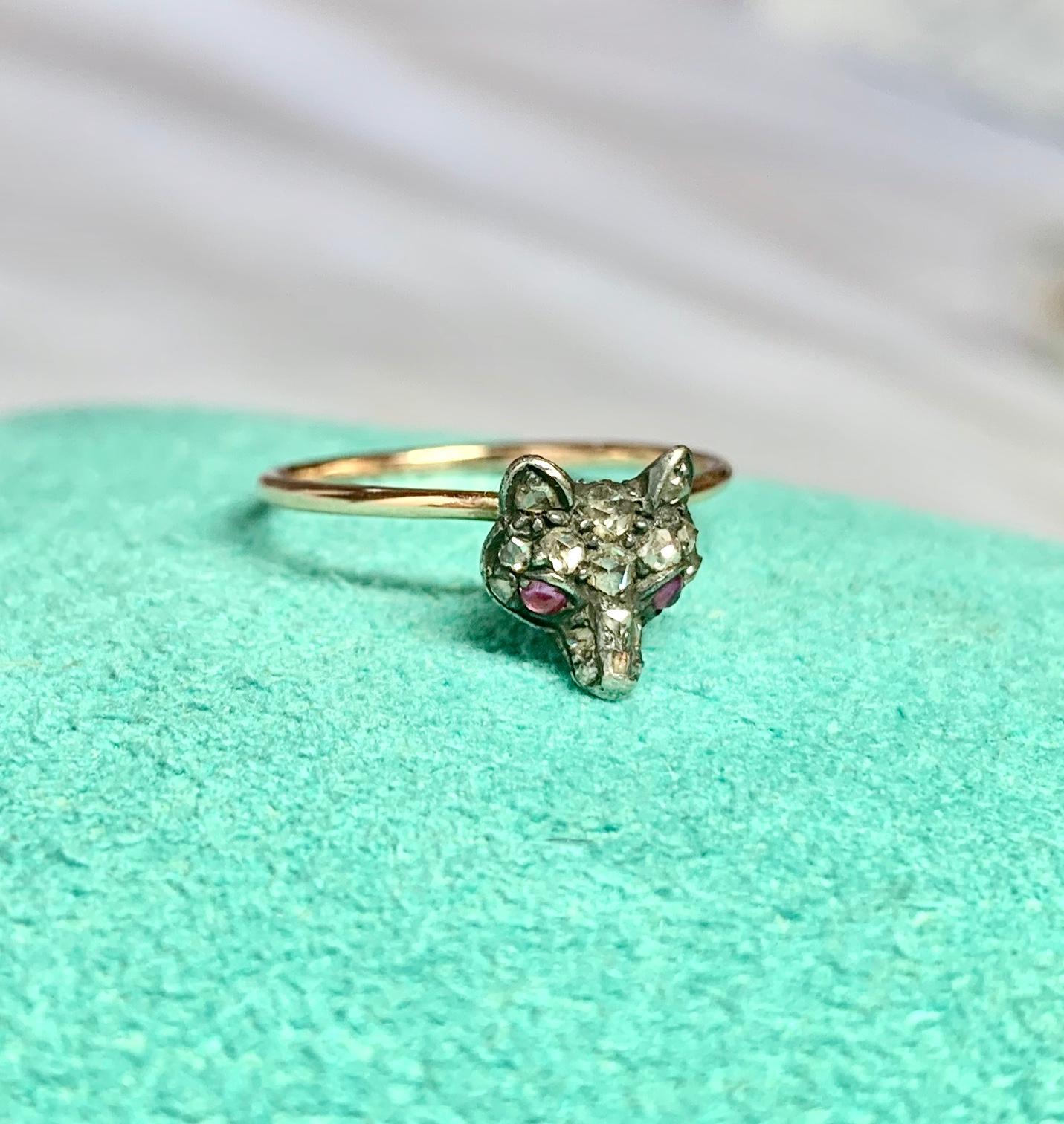 Fox Rose Cut Diamond Ruby Ring Antique Victorian Edwardian In Good Condition For Sale In New York, NY