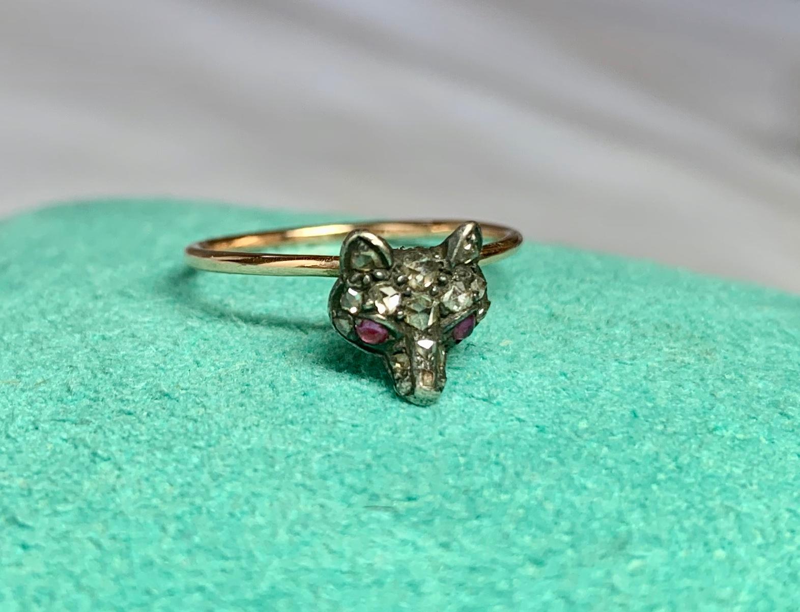 Fox Rose Cut Diamond Ruby Ring Antique Victorian Edwardian Bon état - En vente à New York, NY