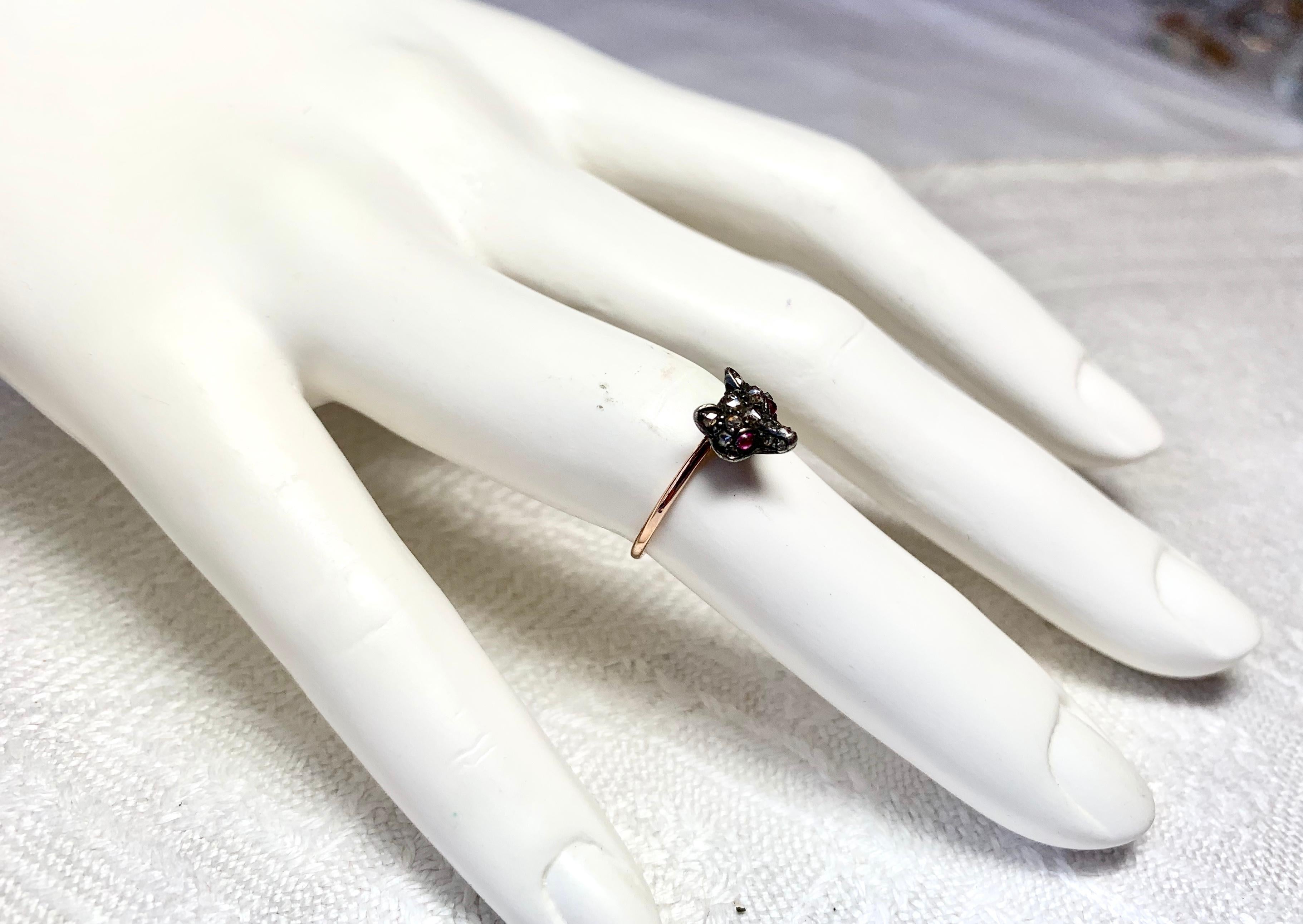 Fox Rose Cut Diamond Ruby Ring Antique Victorian Edwardian Pour femmes en vente