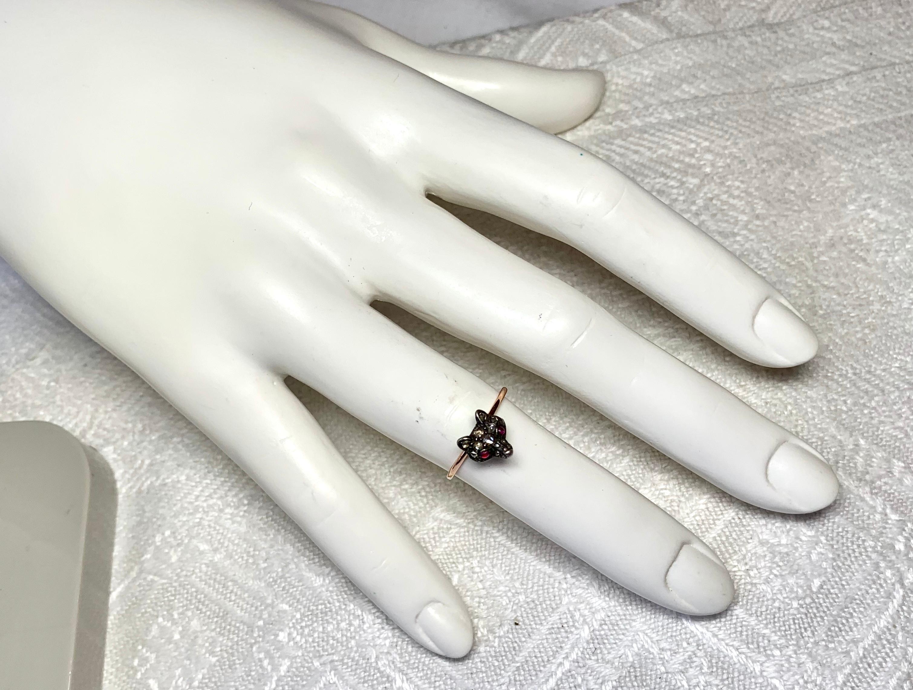 Fox Rose Cut Diamond Ruby Ring Antique Victorian Edwardian en vente 1