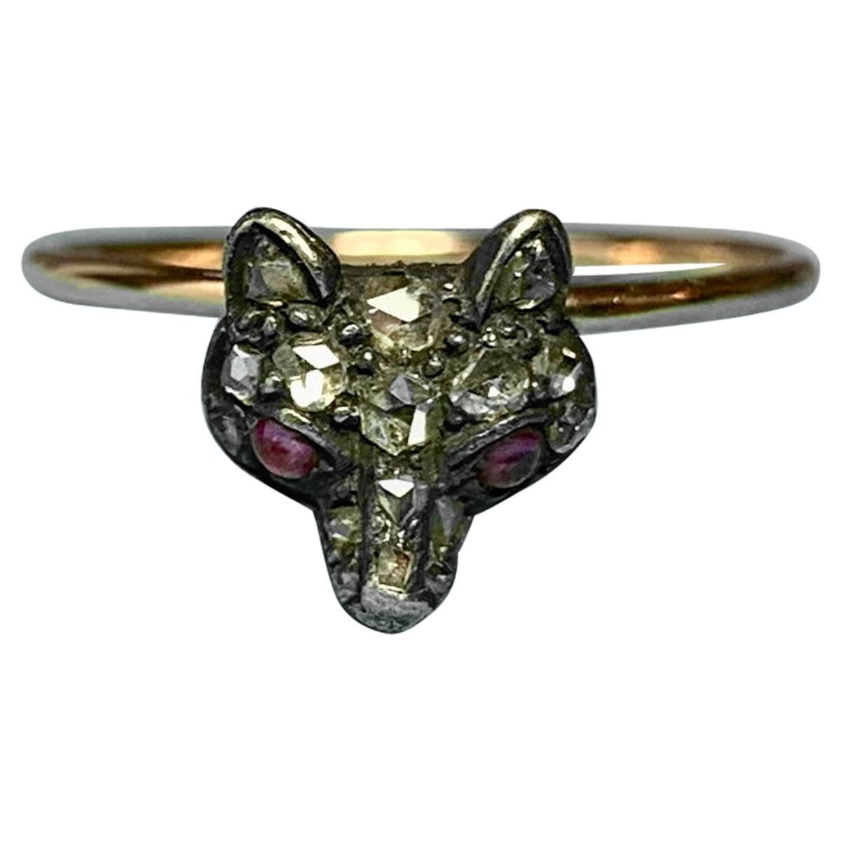 Fox Rose Cut Diamond Ruby Ring Antique Victorian Edwardian For Sale