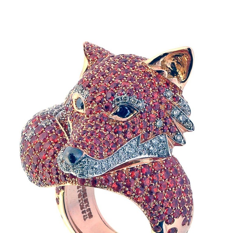 Fox Sapphires and Diamonds Fashion Cocktail Ring in 18kt Gold For Sale at  1stDibs | swarovski fox ring, cartier fox ring, swarovski march fox ring