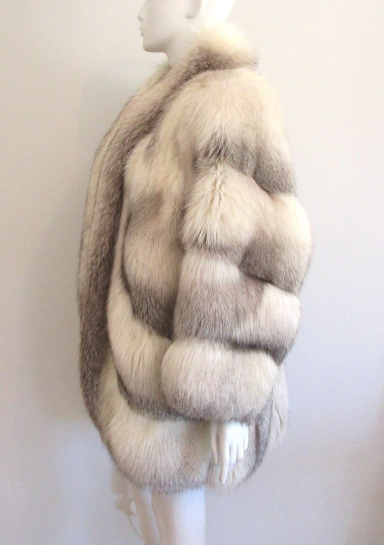 Tiered Fox Fur Jacket With Oversized Shawl Collar – White