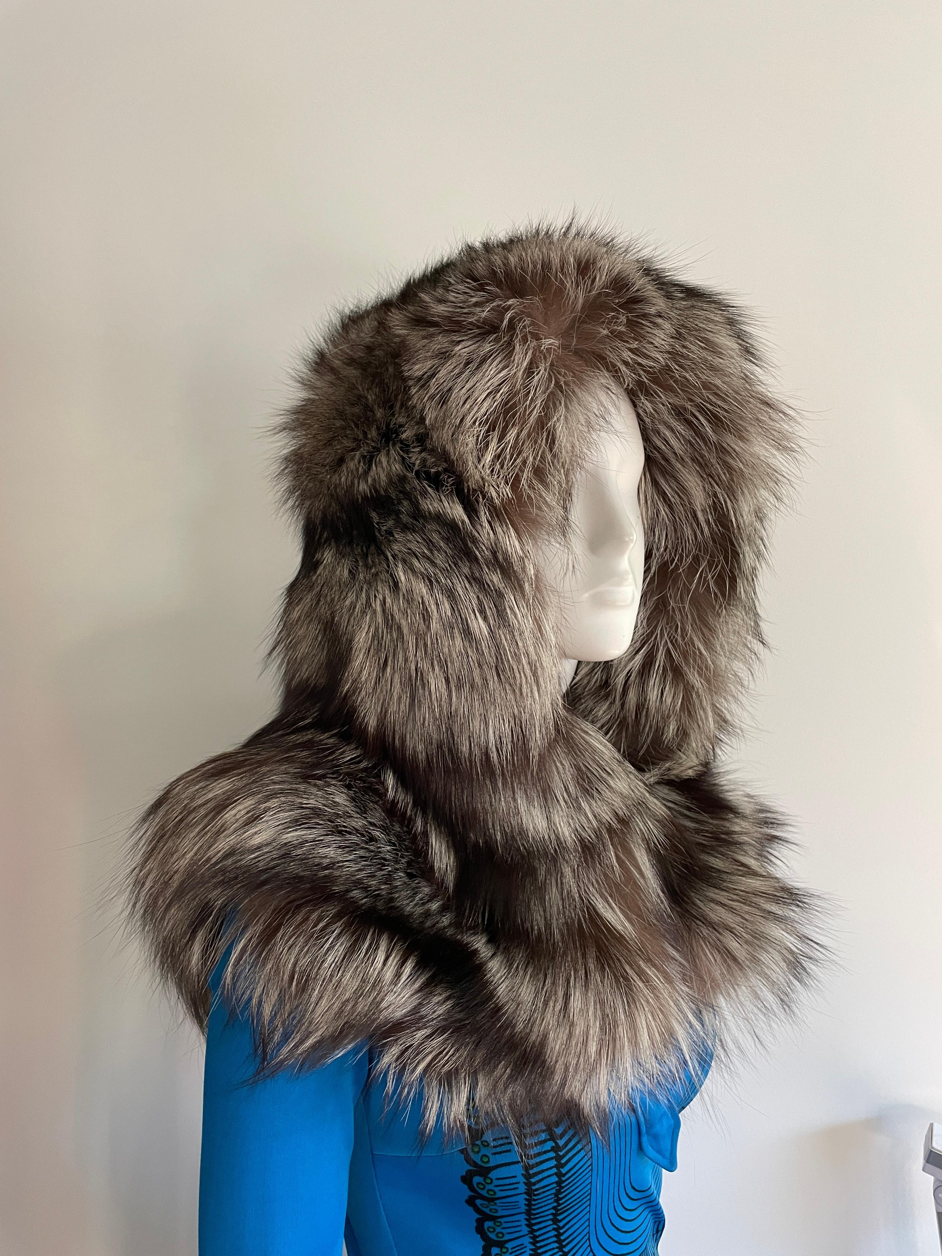Fox Silver tipped Fur Hooded Shrug Capelet ONE size  2