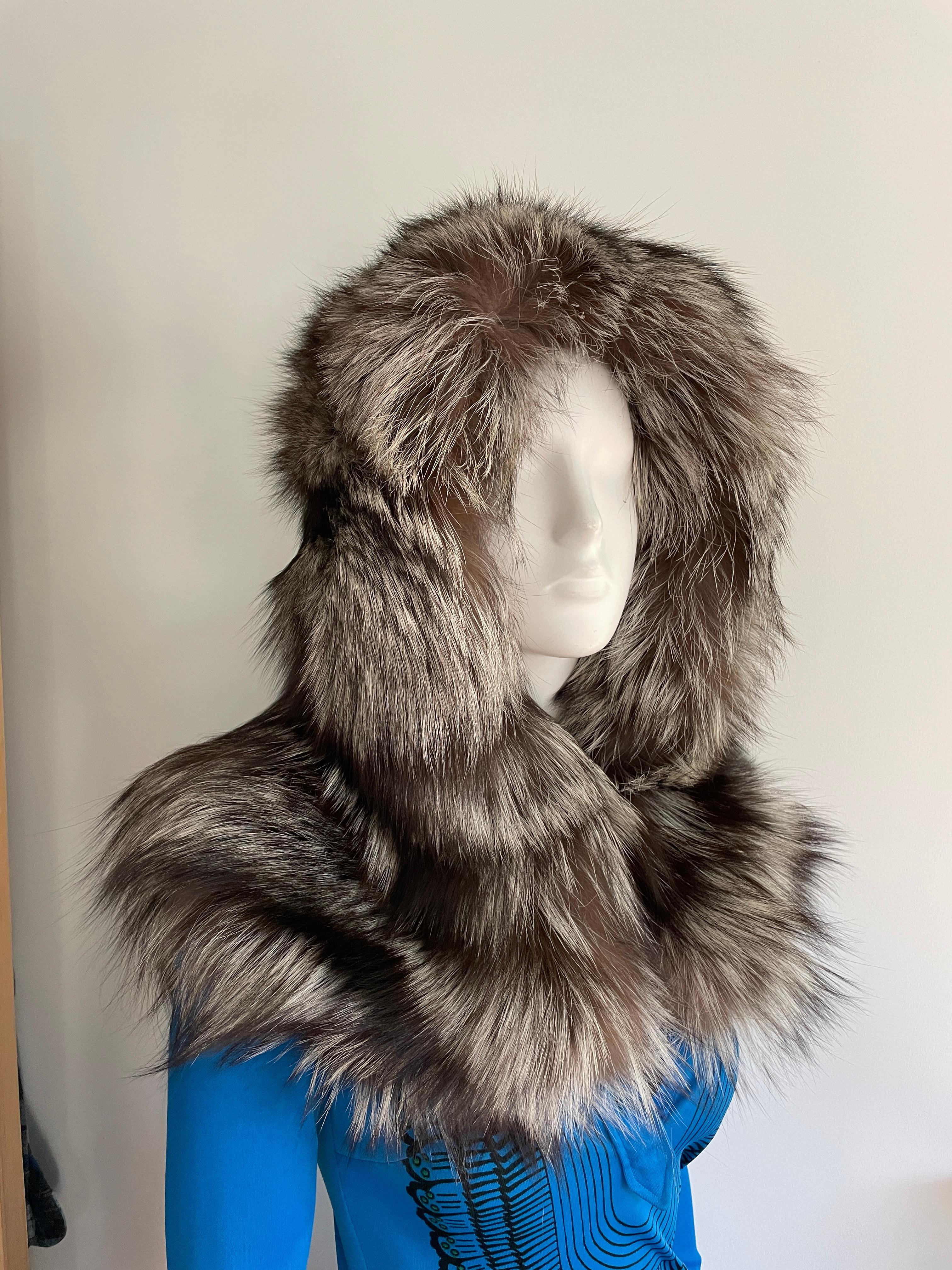 Fox Silver tipped Fur Hooded Shrug Capelet ONE size  3