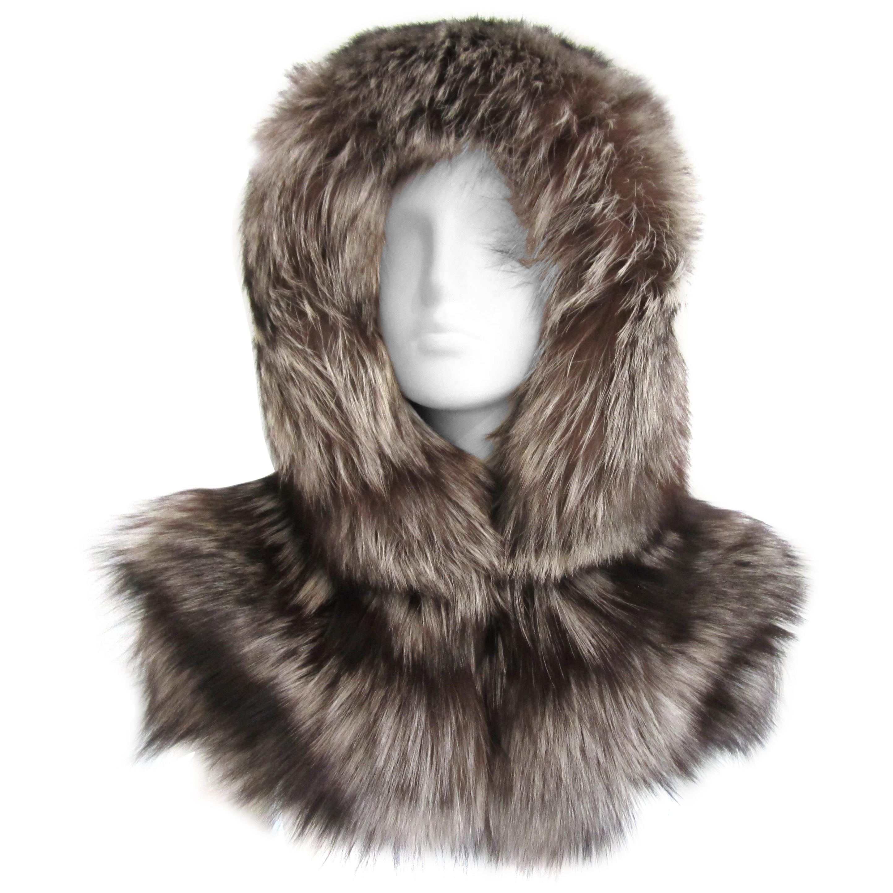 Fox Silver tipped Fur Hooded Shrug Capelet ONE size