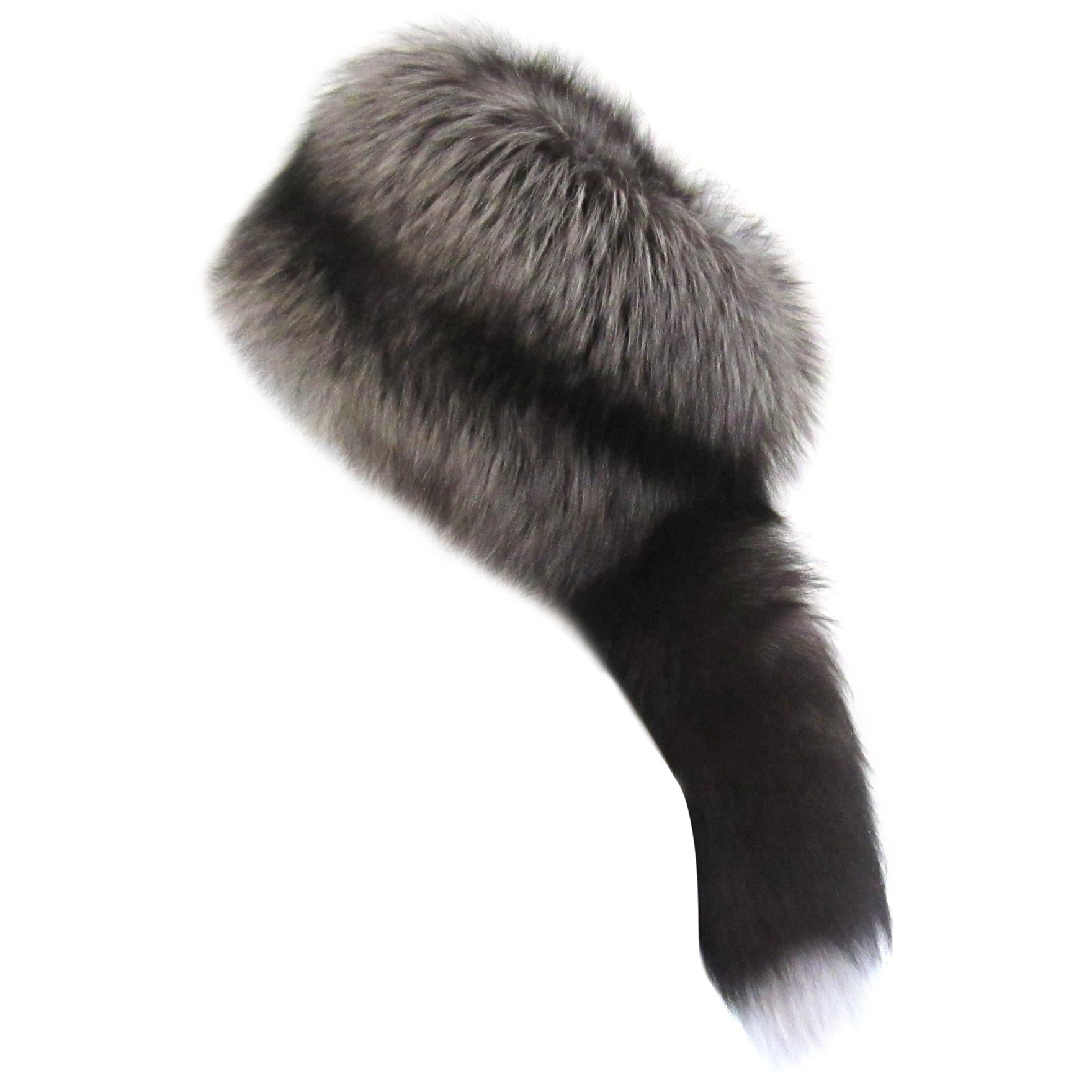 Fox Silver tipped Trapper Hat with Tail  For Sale
