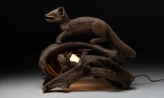 Fox & Squirrel Folk Art Lamp, France, circa 1930