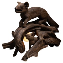 Fox & Squirrel Folk Art Lamp, France, circa 1930