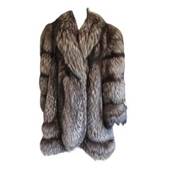 Retro  Fox Swing Coat Over sized Large Unisex - Silver Tipped 14-16 Scalloped Detail