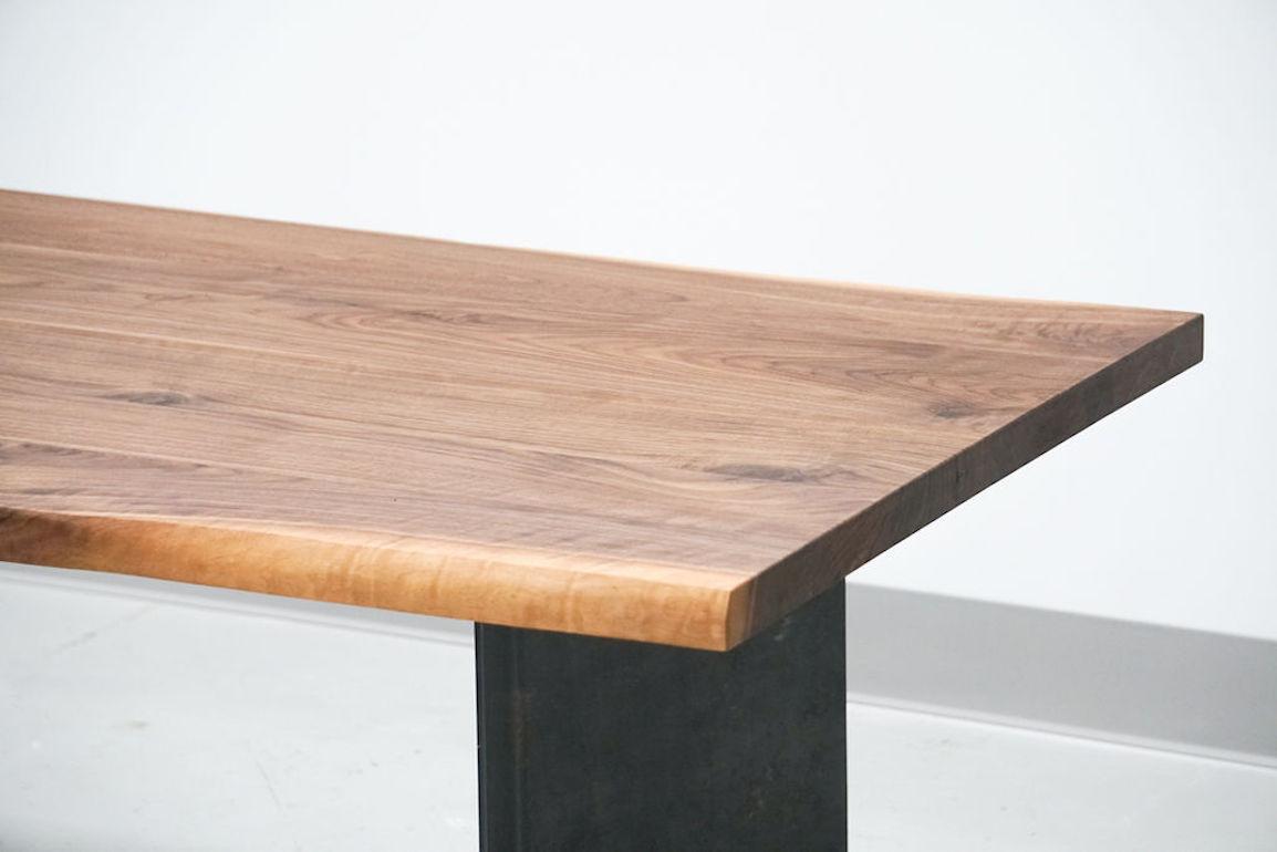 American Dock Table, Walnut Dining Table with Folded Steel Base and Organic Edge For Sale