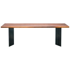 Dock Table, Walnut Dining Table with Folded Steel Base and Organic Edge